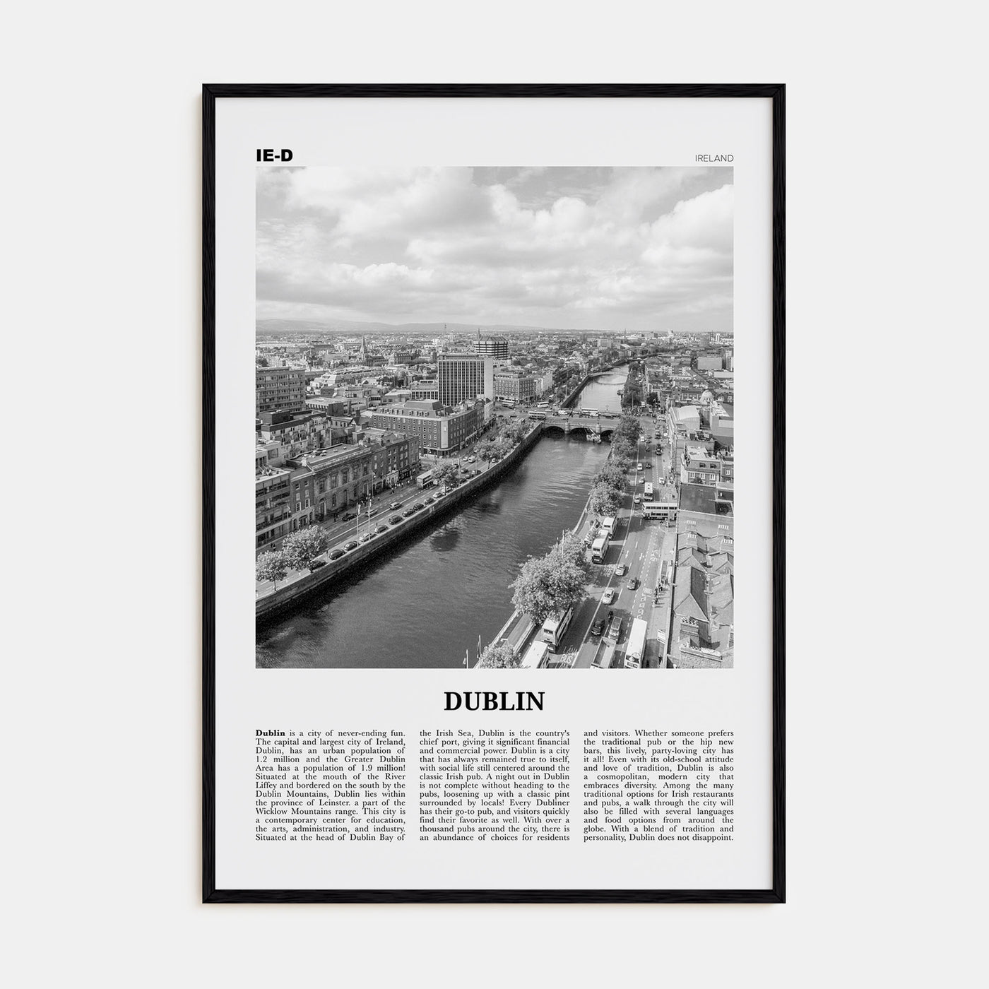 Dublin Travel B&W No 2 Poster