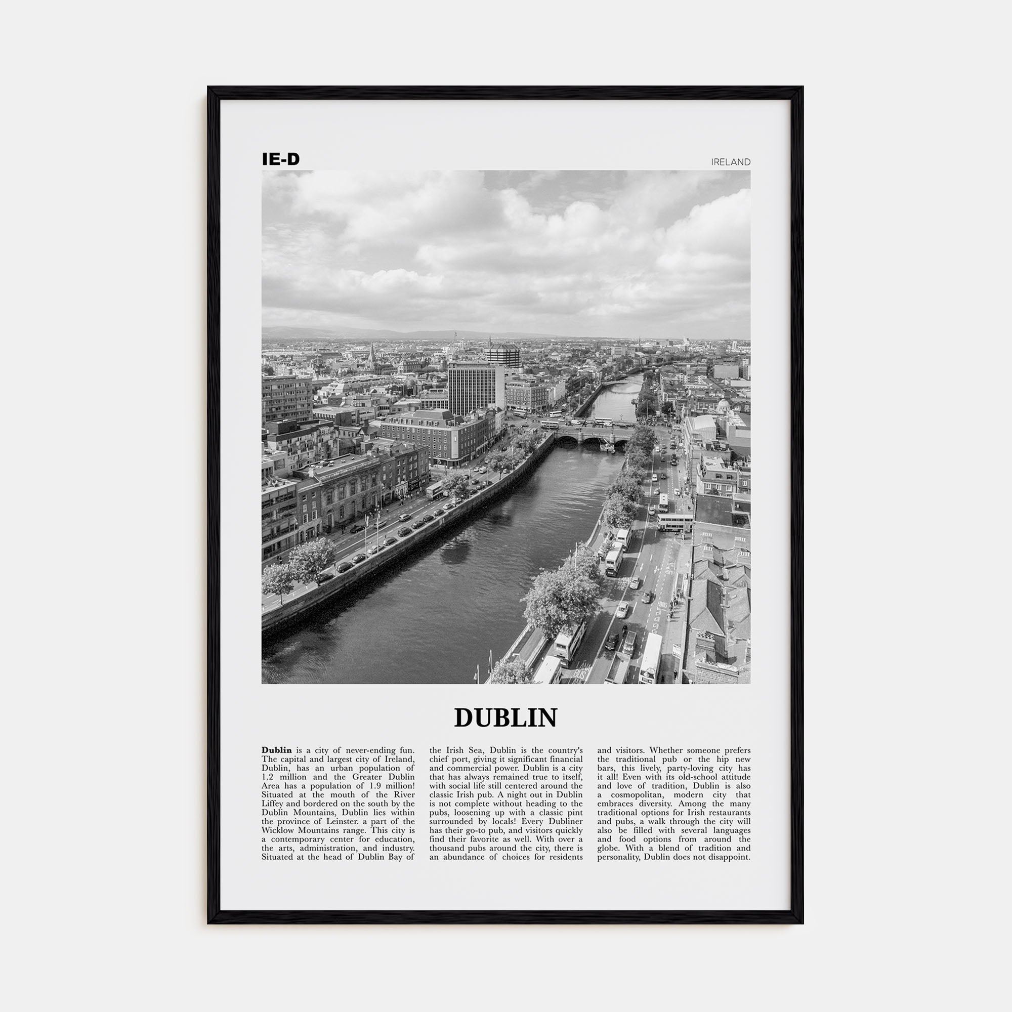 Dublin Travel B&W No 2 Poster