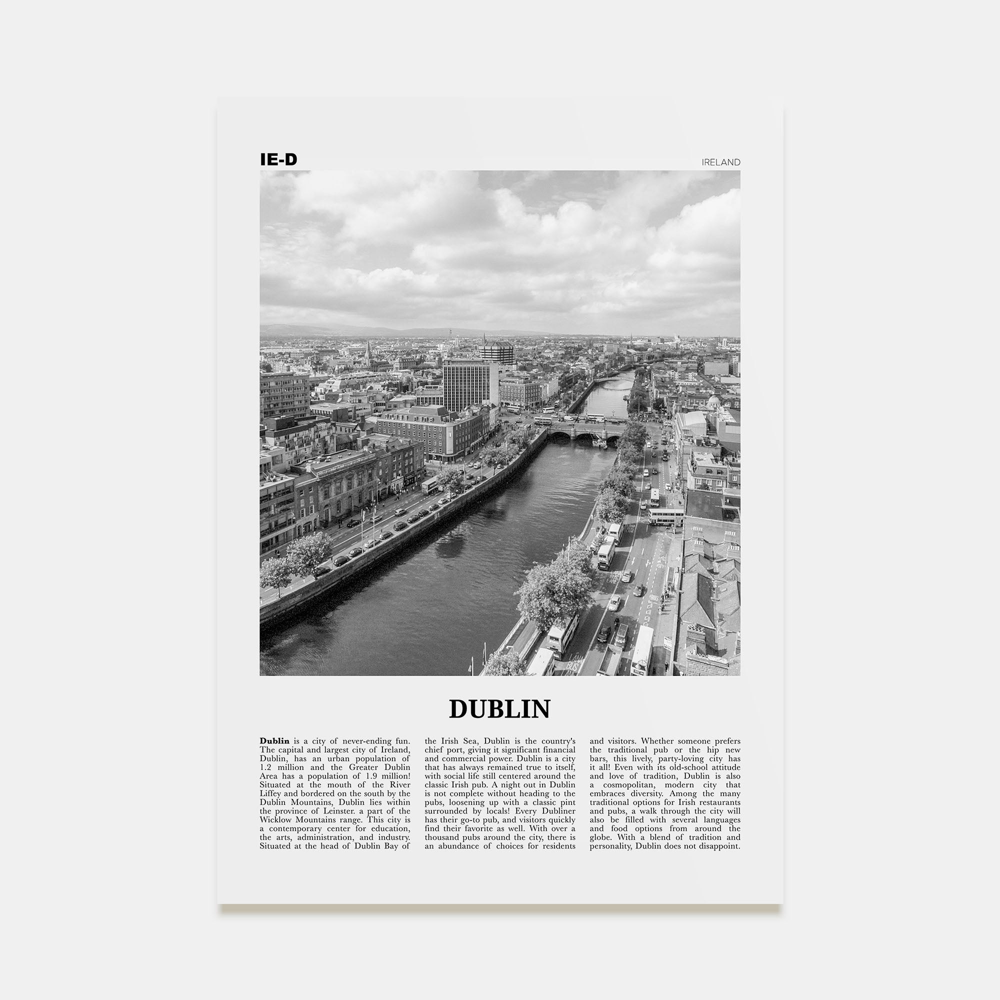 Dublin Travel B&W No 2 Poster