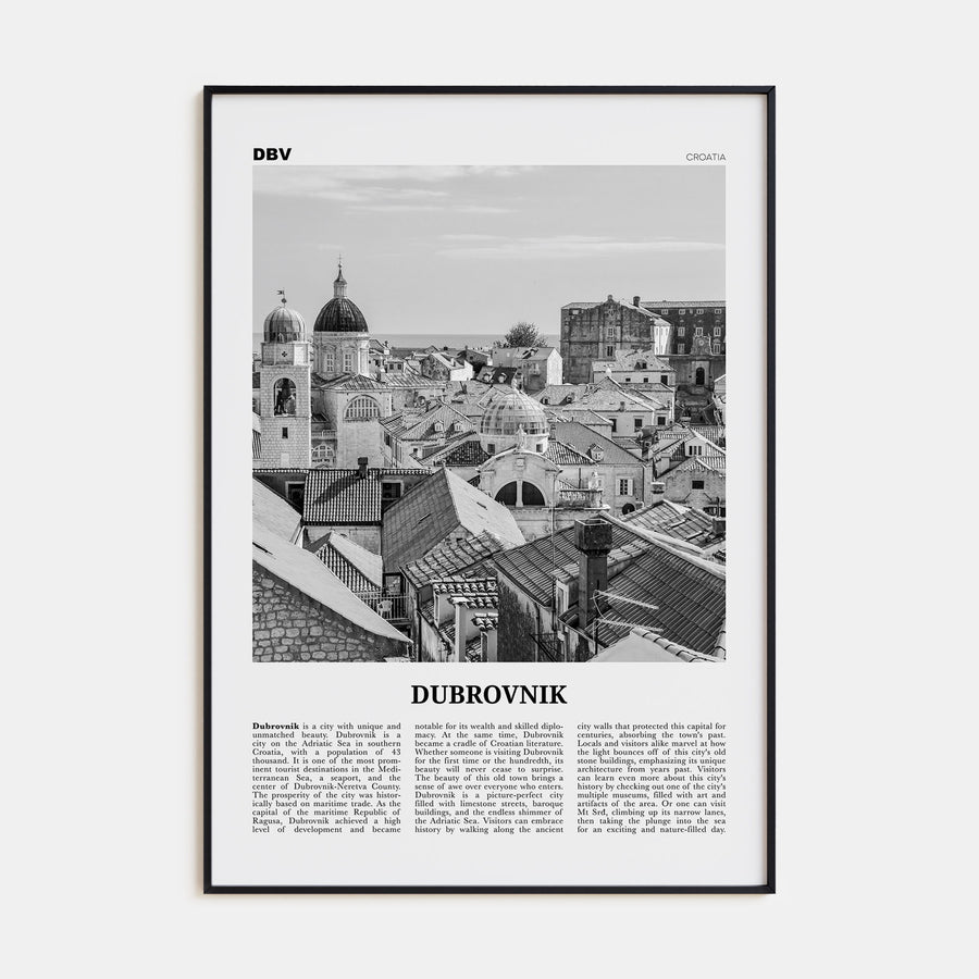 Dubrovnik Travel B&W Poster