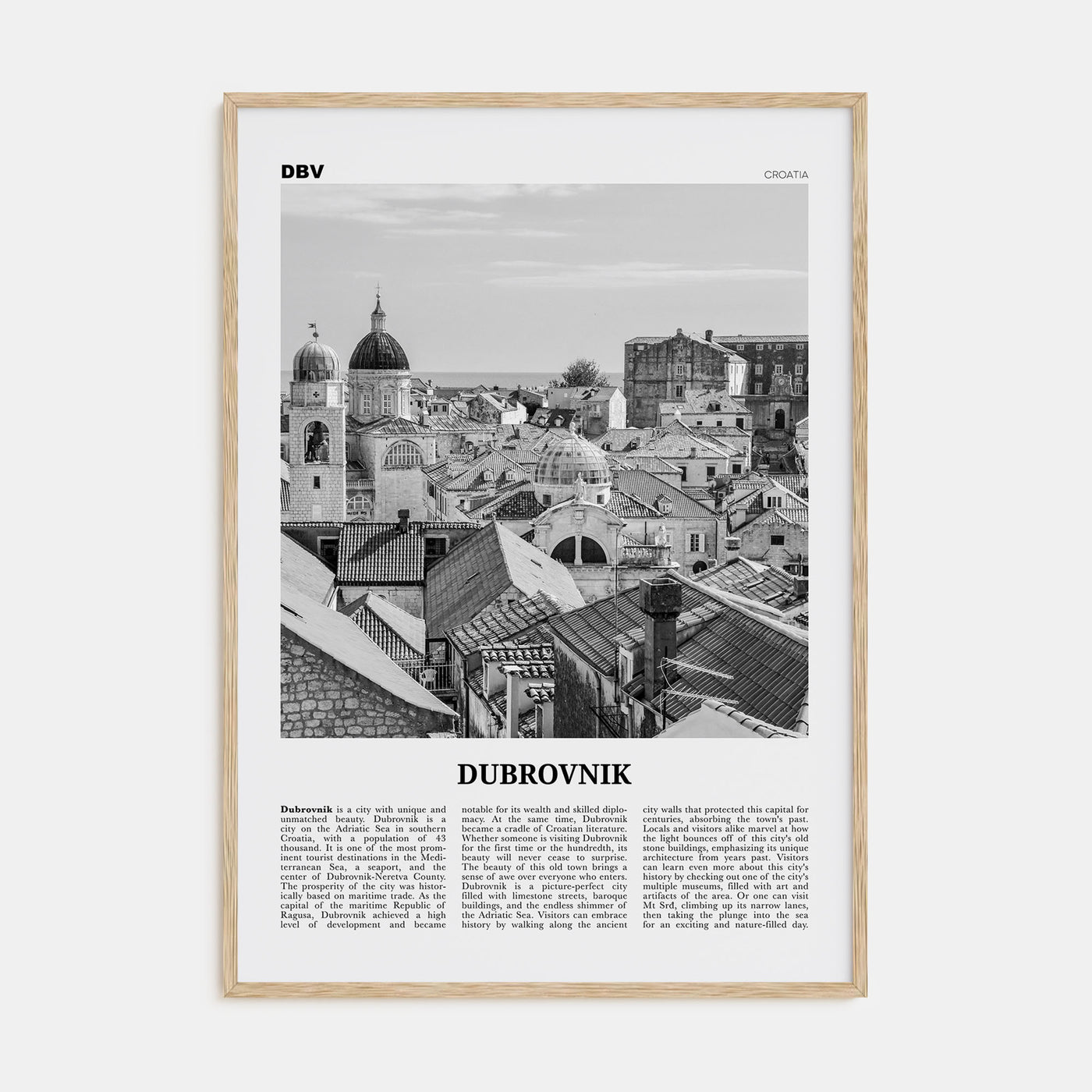 Dubrovnik Travel B&W Poster