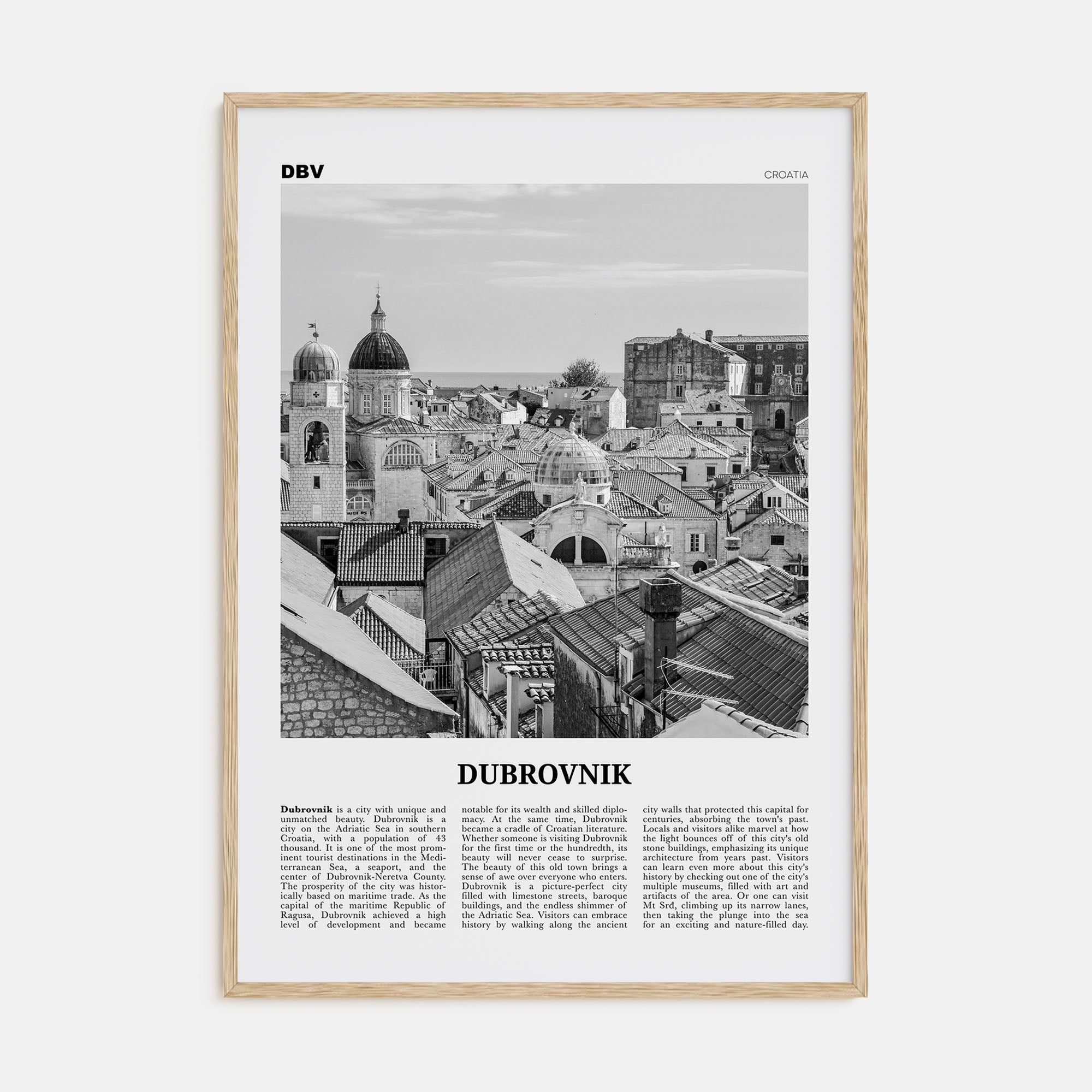 Dubrovnik Travel B&W Poster