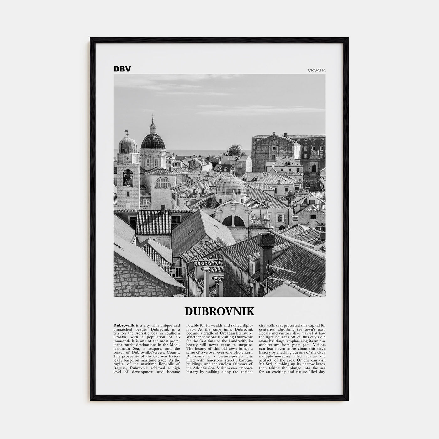 Dubrovnik Travel B&W Poster