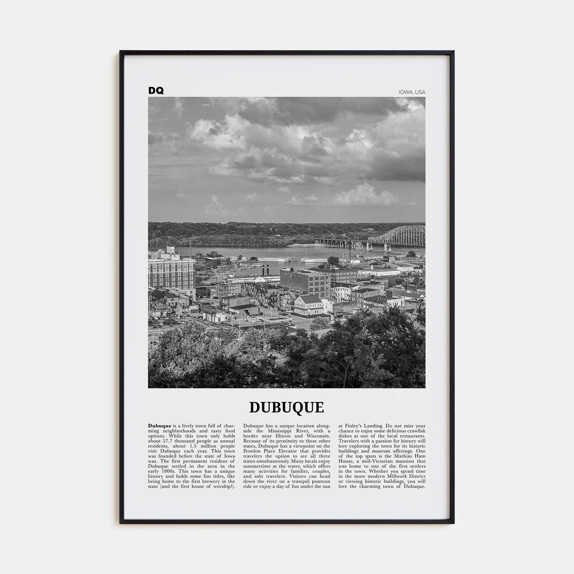 Dubuque Travel B&W Poster