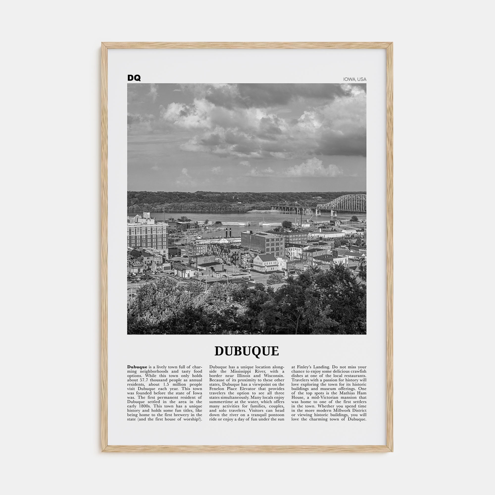 Dubuque Travel B&W Poster