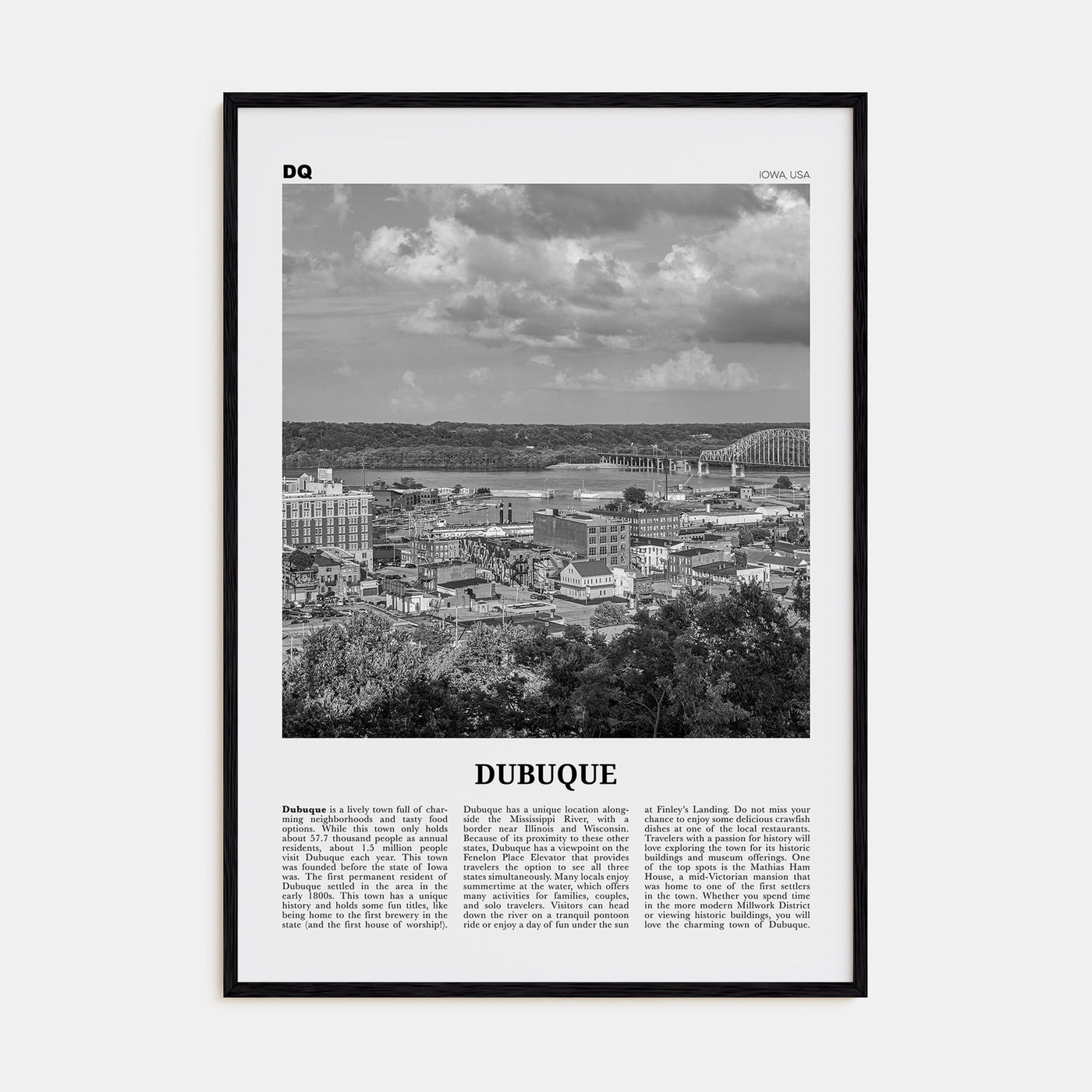 Dubuque Travel B&W Poster