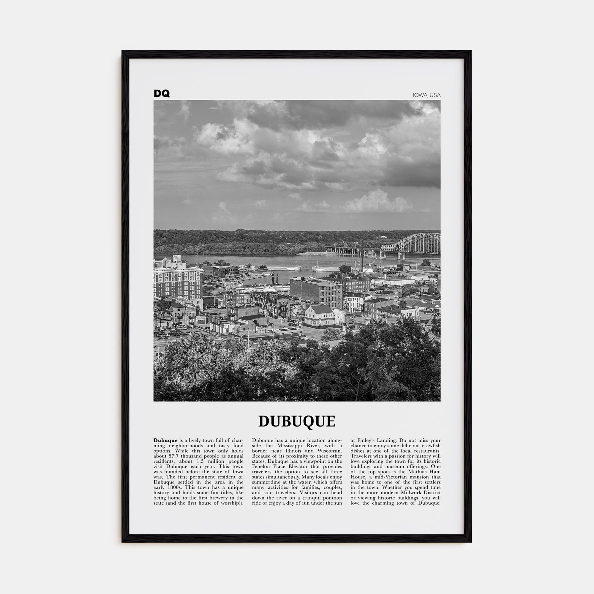 Dubuque Travel B&W Poster