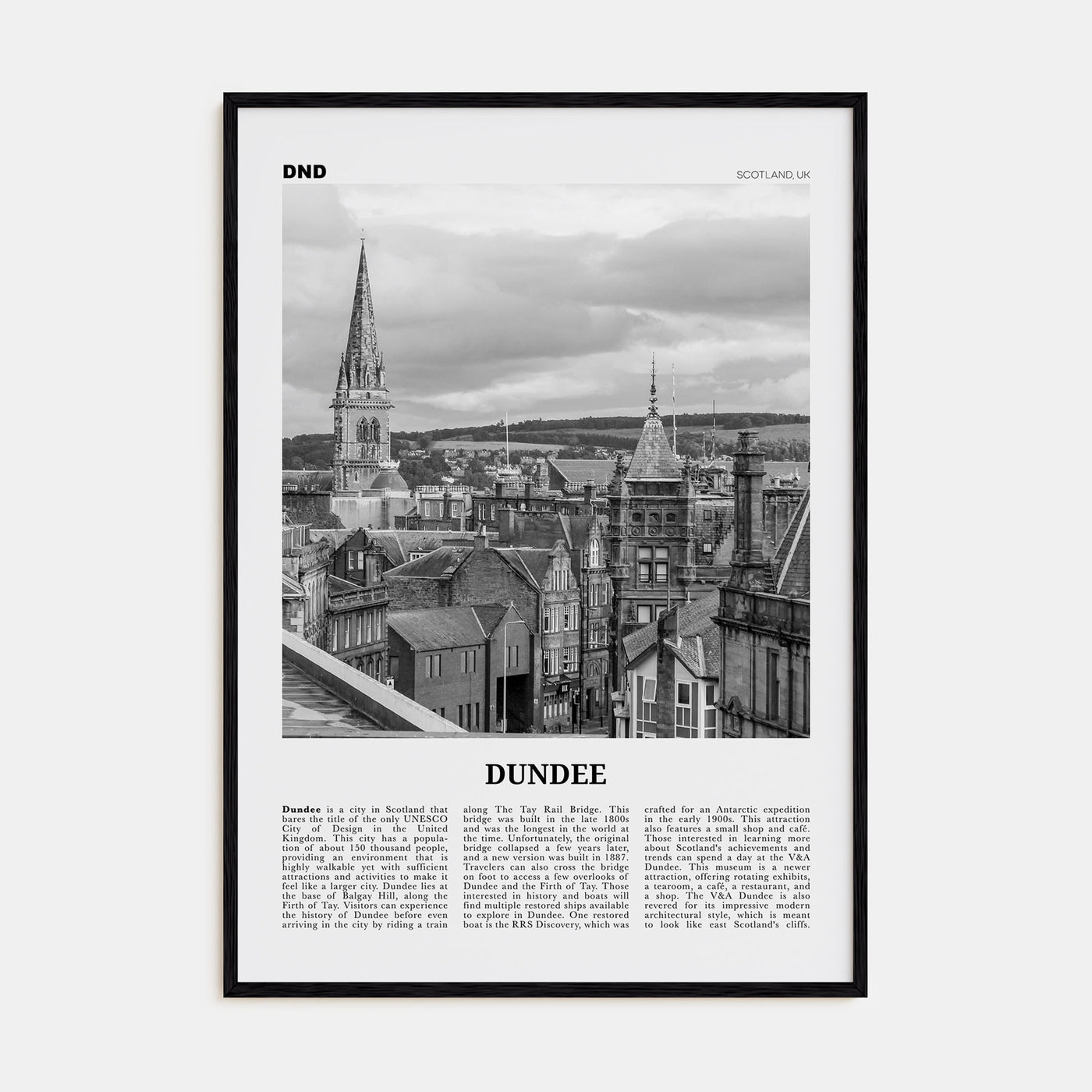 Dundee Travel B&W Poster