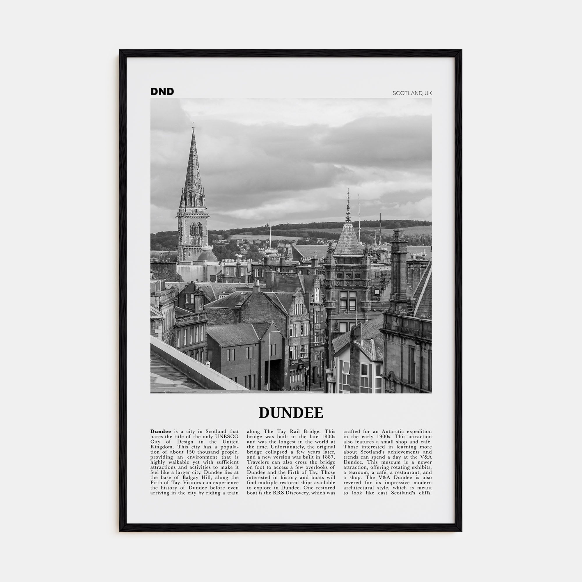 Dundee Travel B&W Poster