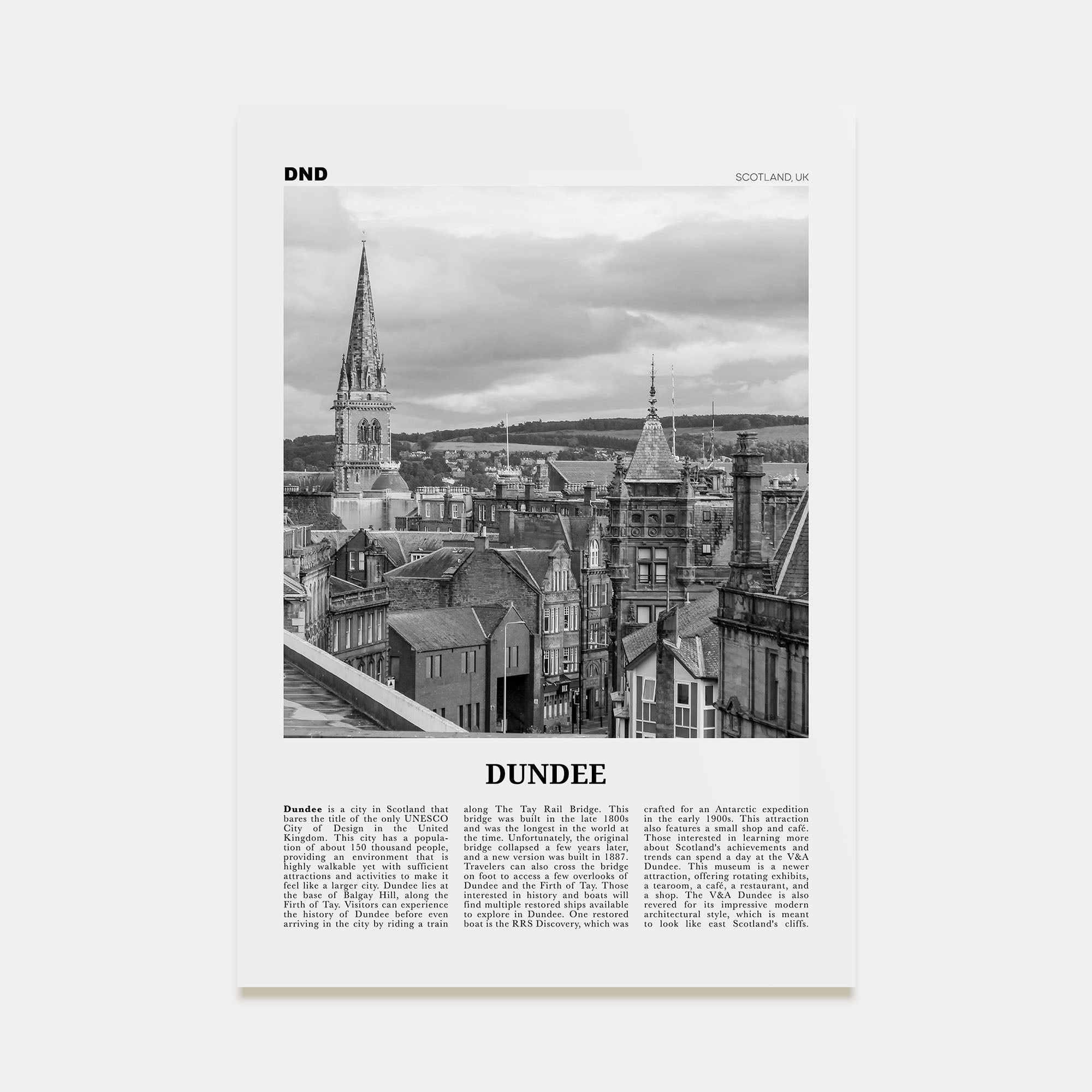 Dundee Travel B&W Poster