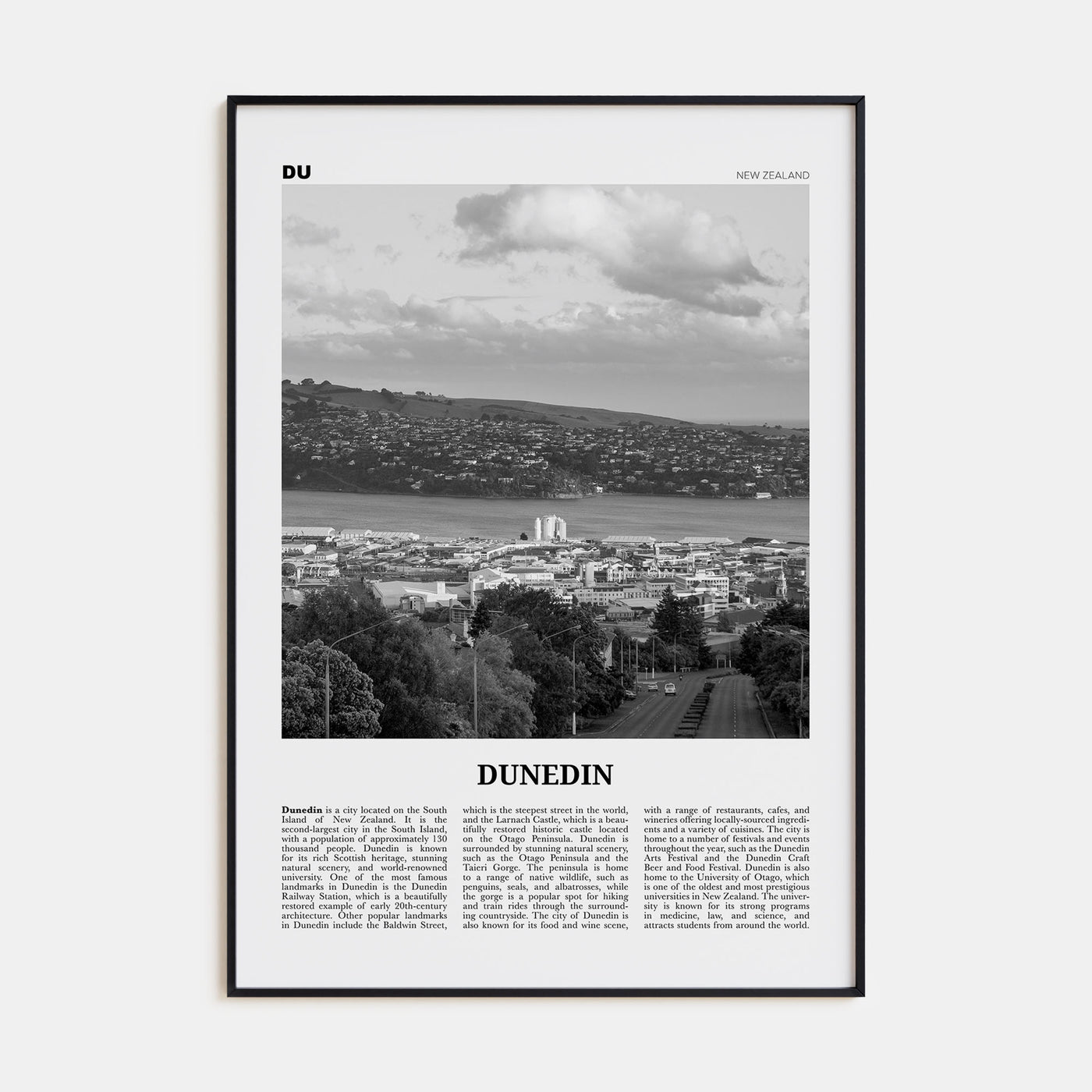 Dunedin Travel B&W Poster
