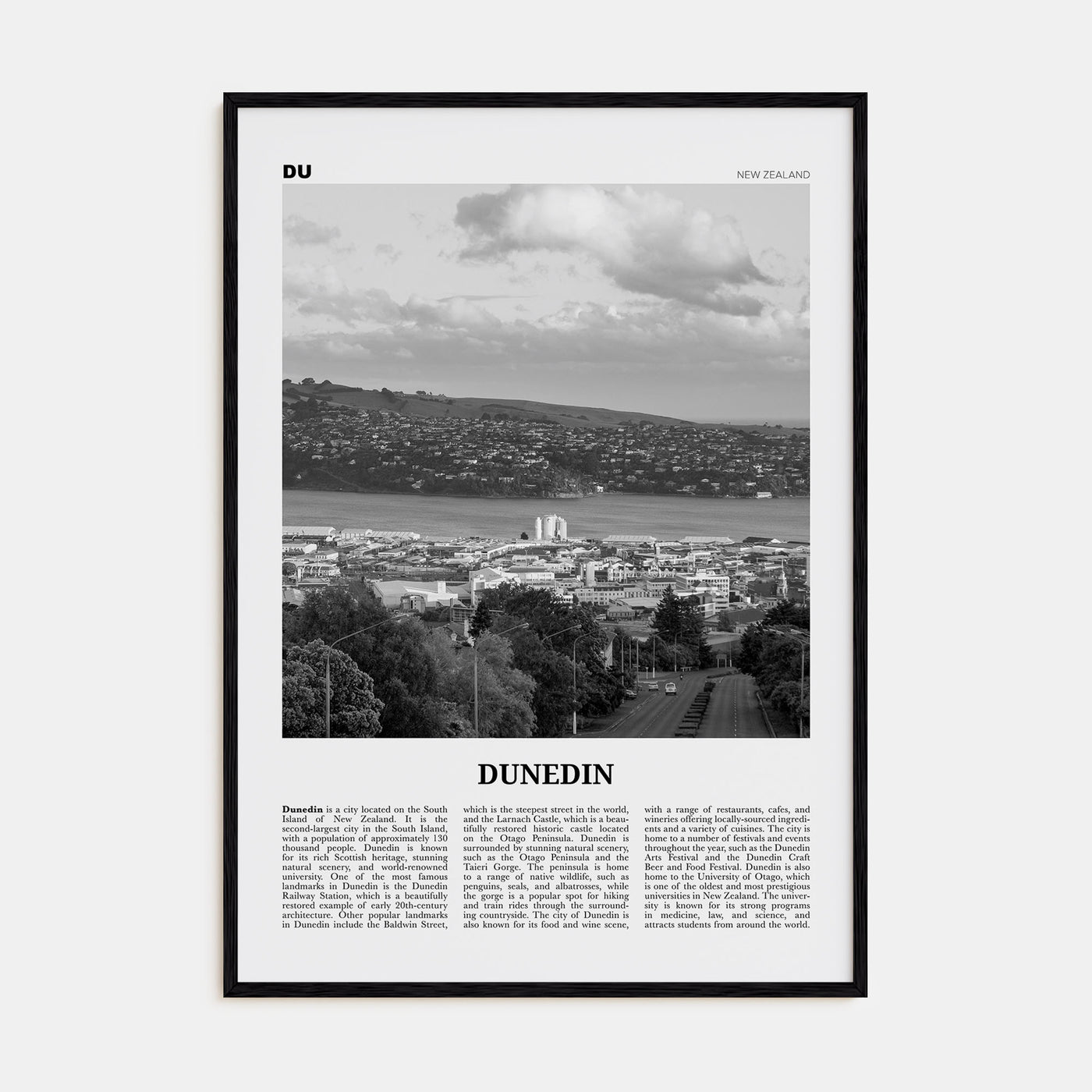 Dunedin Travel B&W Poster