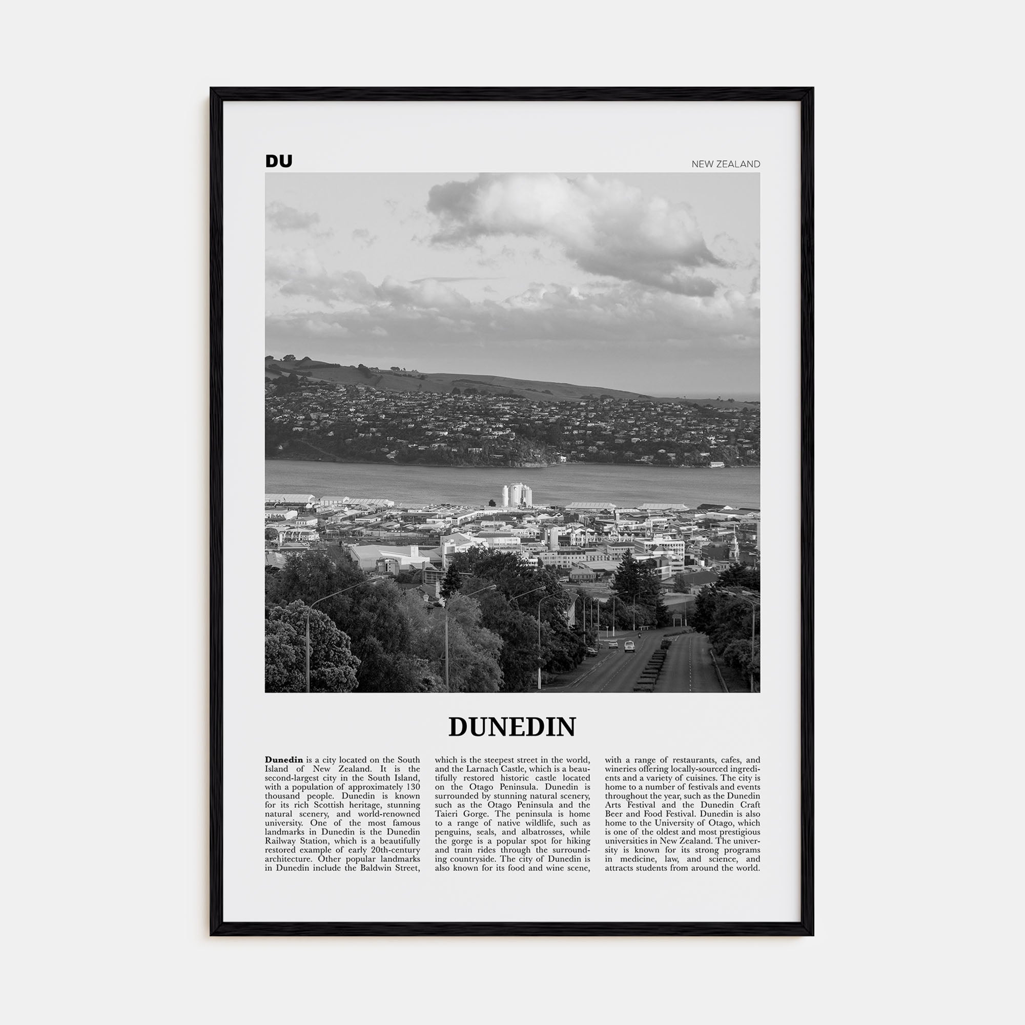Dunedin Travel B&W Poster
