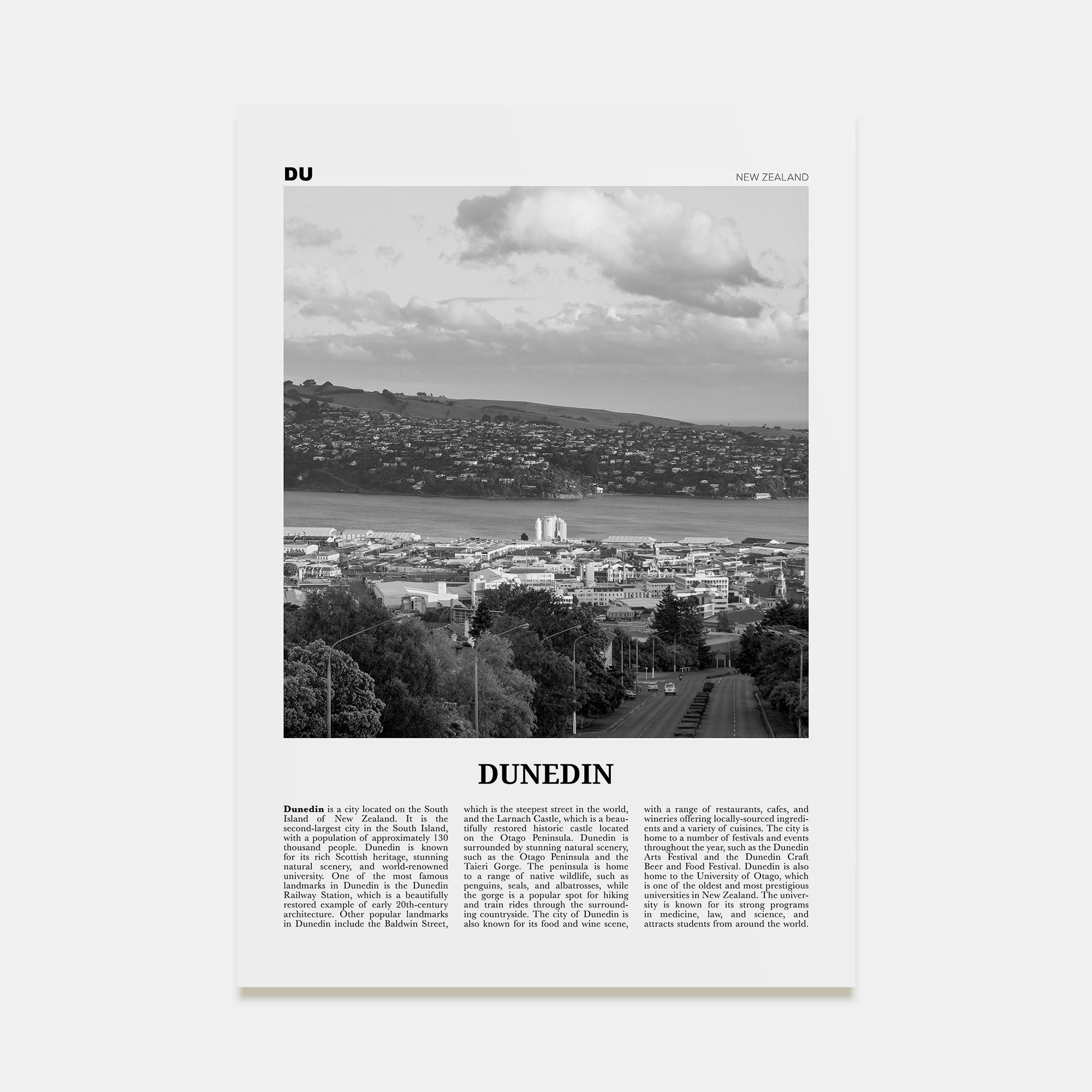 Dunedin Travel B&W Poster