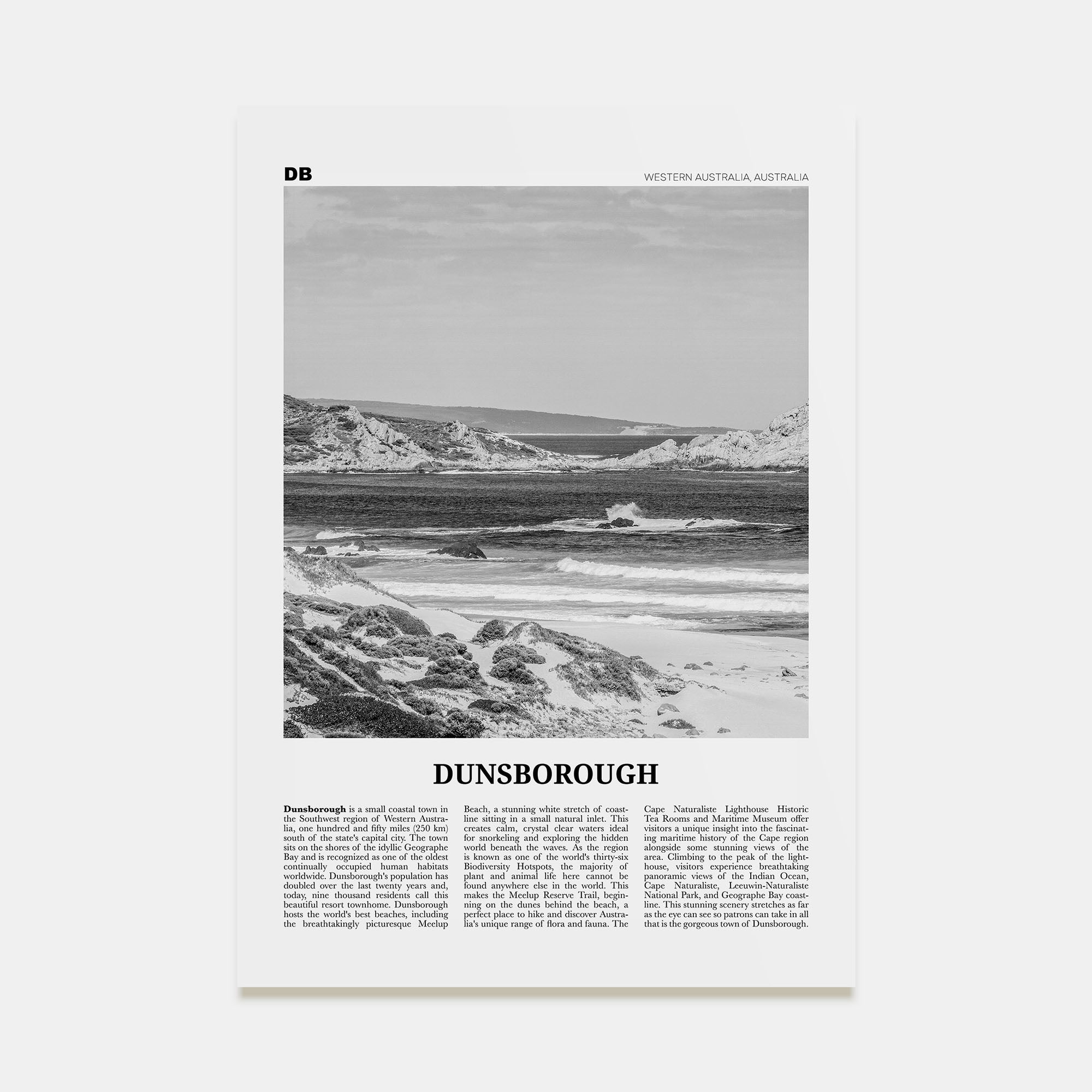 Dunsborough Travel B&W Poster