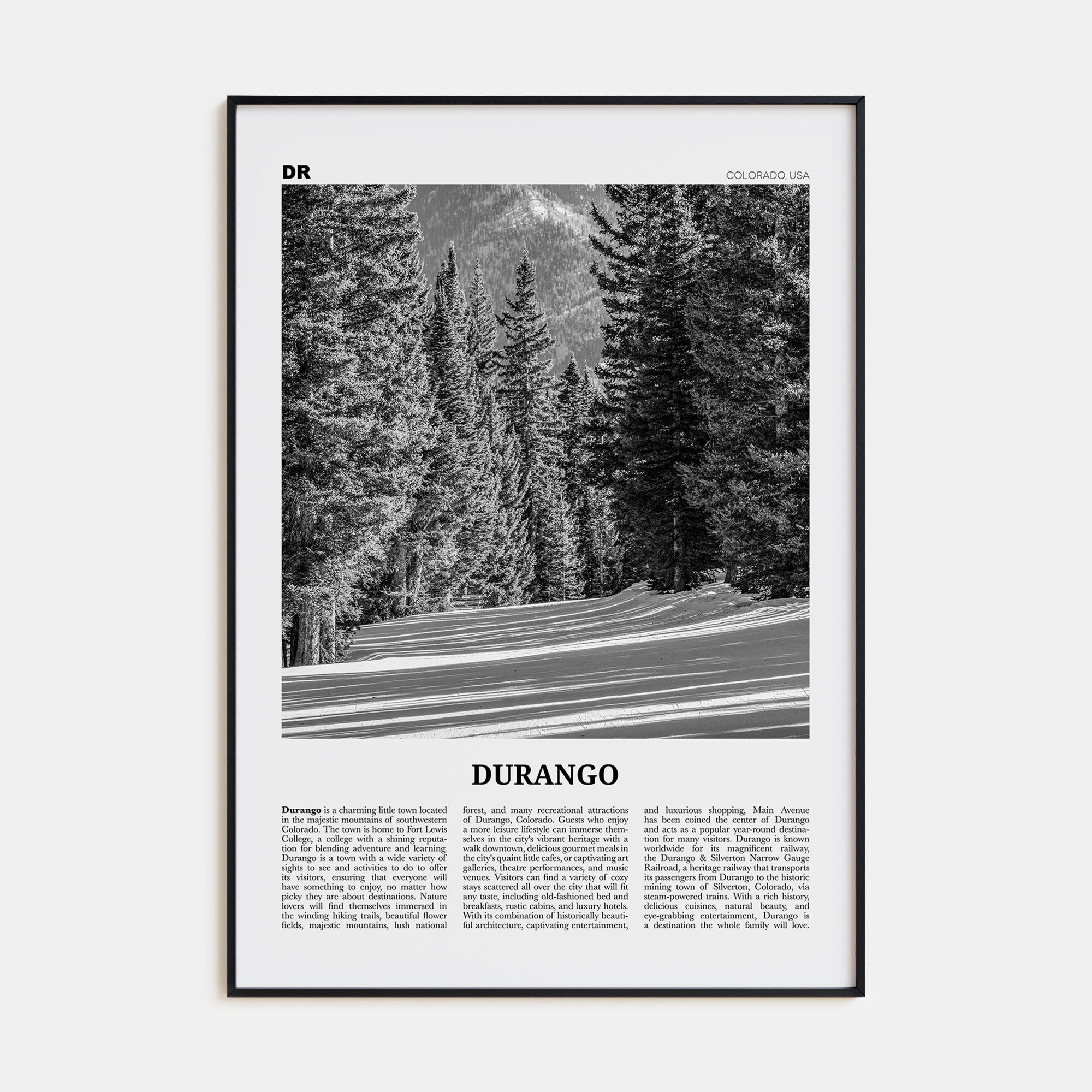 Durango, Colorado Travel B&W Poster