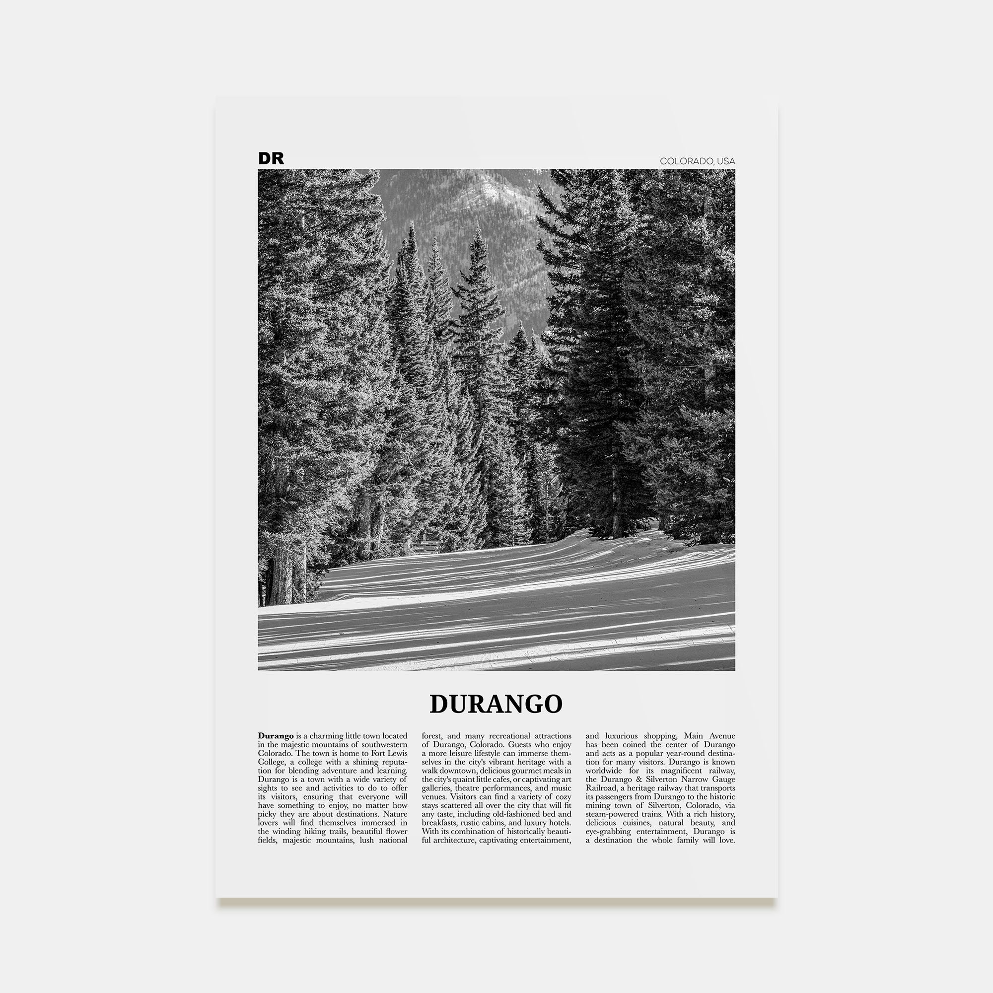 Durango, Colorado Travel B&W Poster