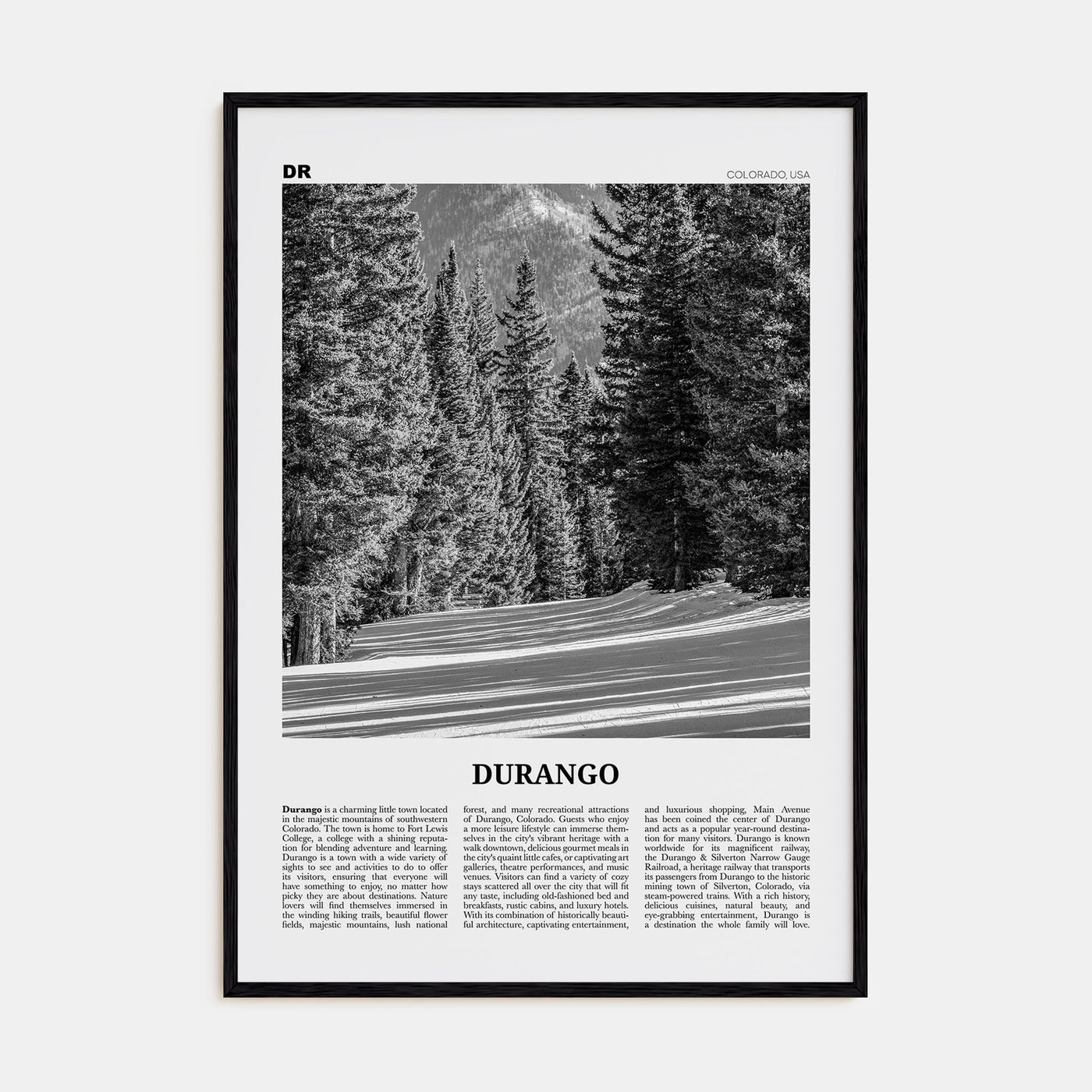 Durango, Colorado Travel B&W Poster