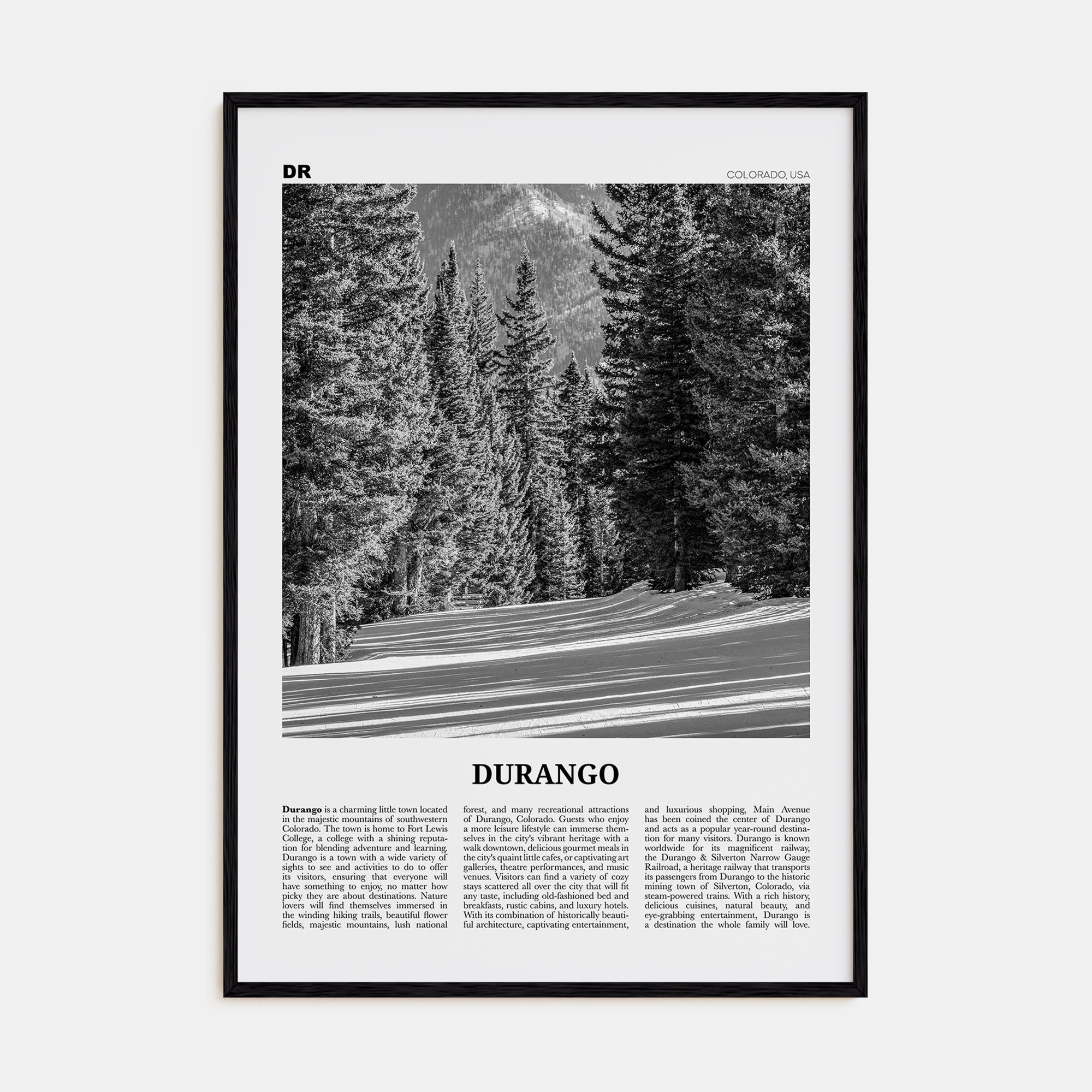 Durango, Colorado Travel B&W Poster