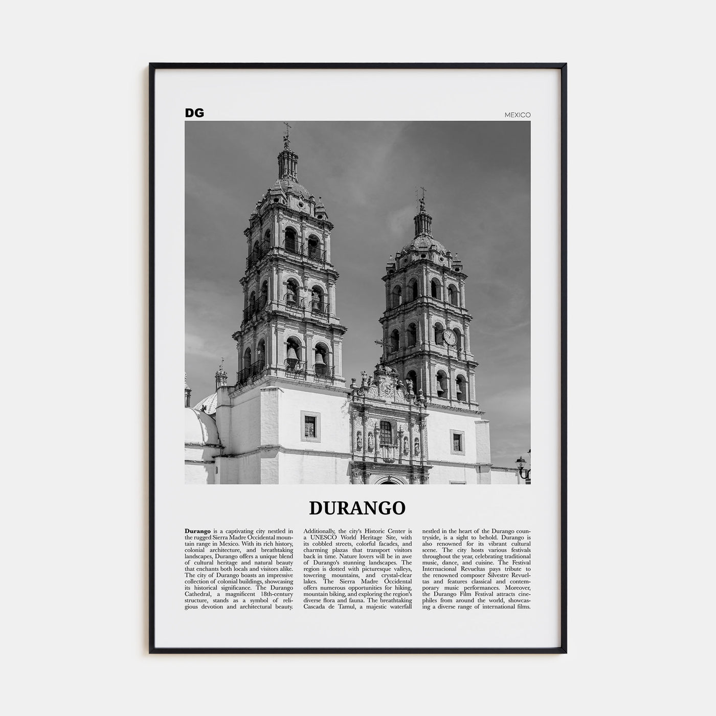 Durango, Mexico Travel B&W Poster