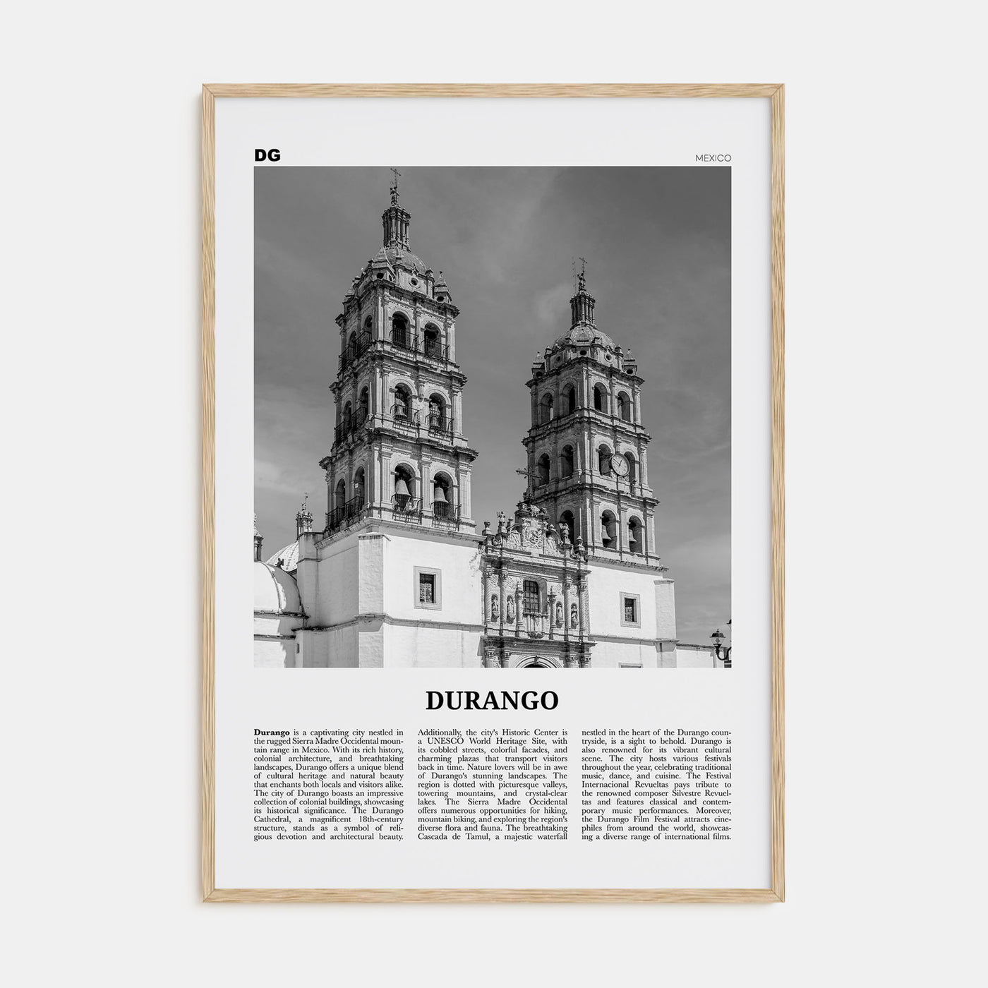 Durango, Mexico Travel B&W Poster