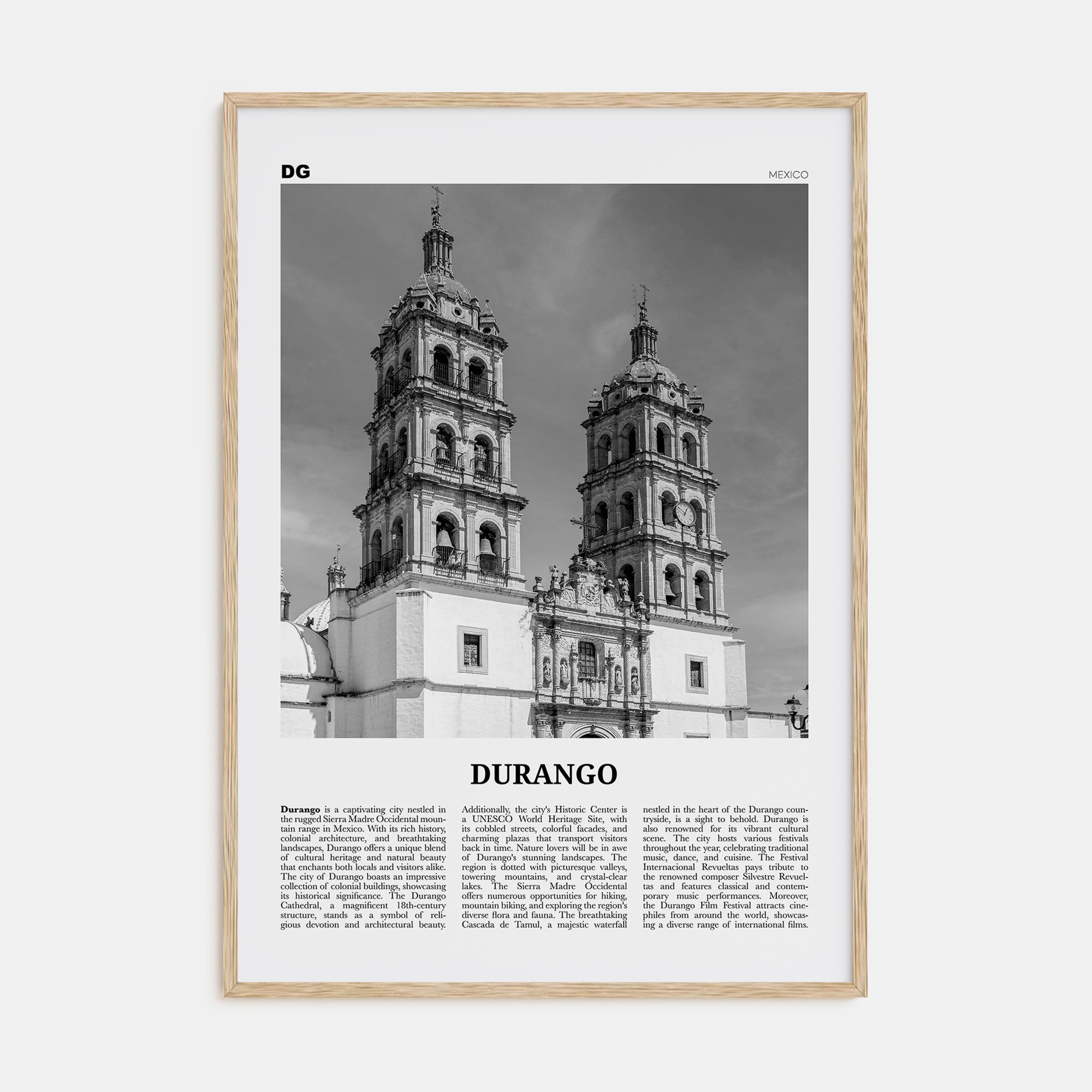 Durango, Mexico Travel B&W Poster