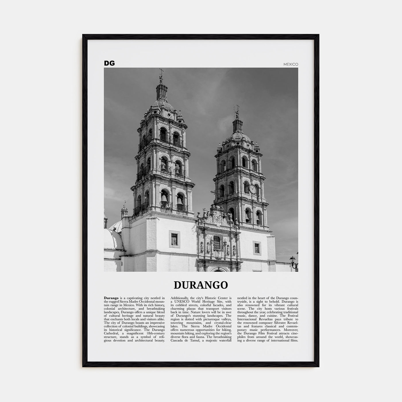 Durango, Mexico Travel B&W Poster