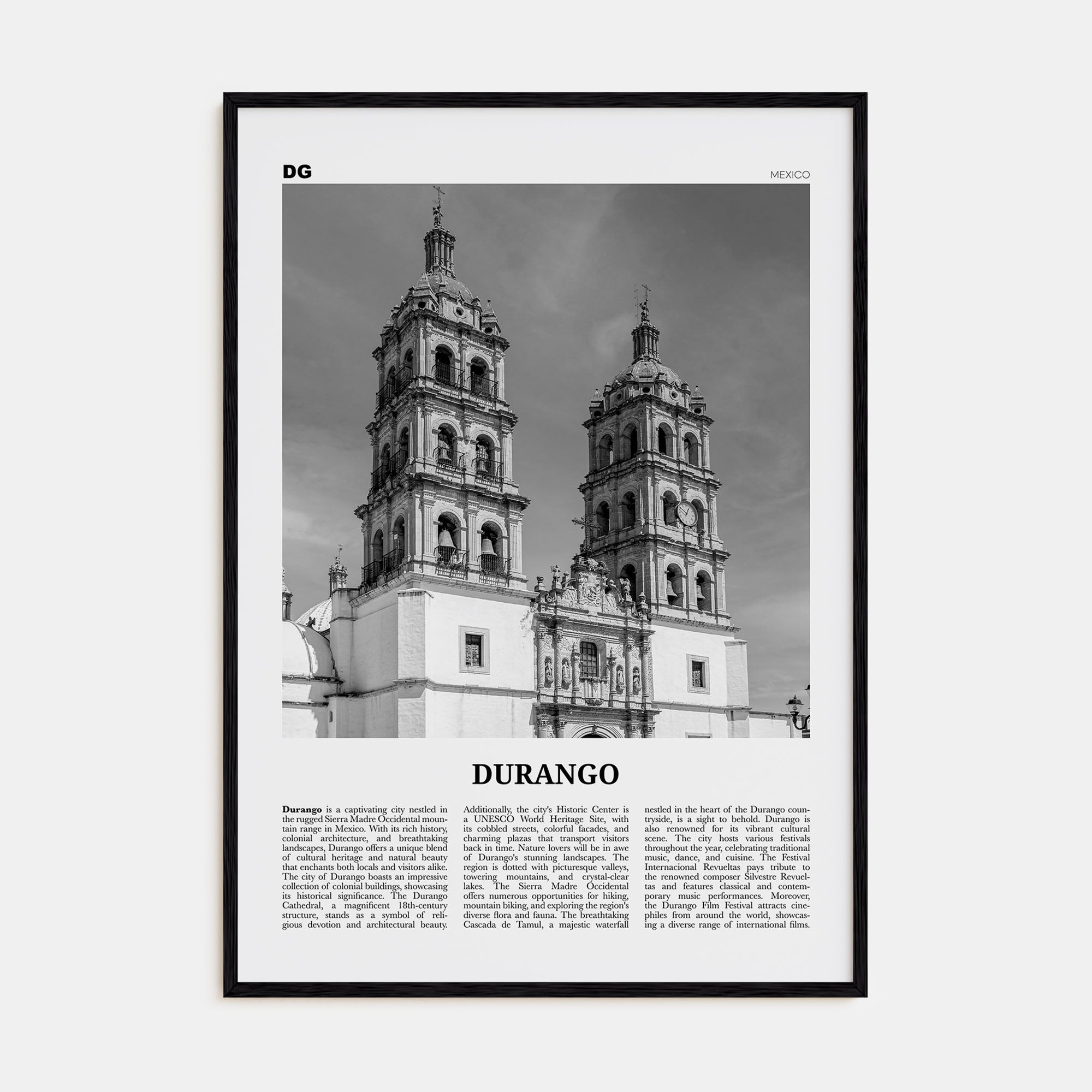Durango, Mexico Travel B&W Poster