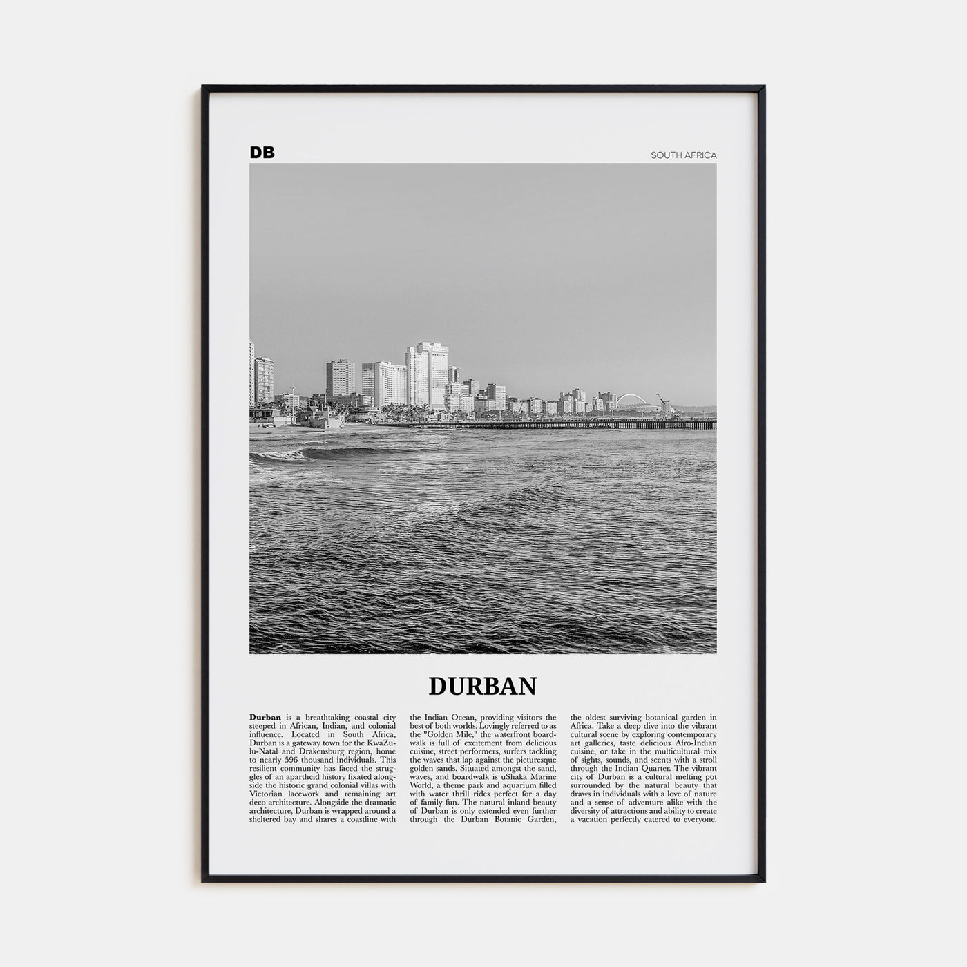 Durban Travel B&W Poster