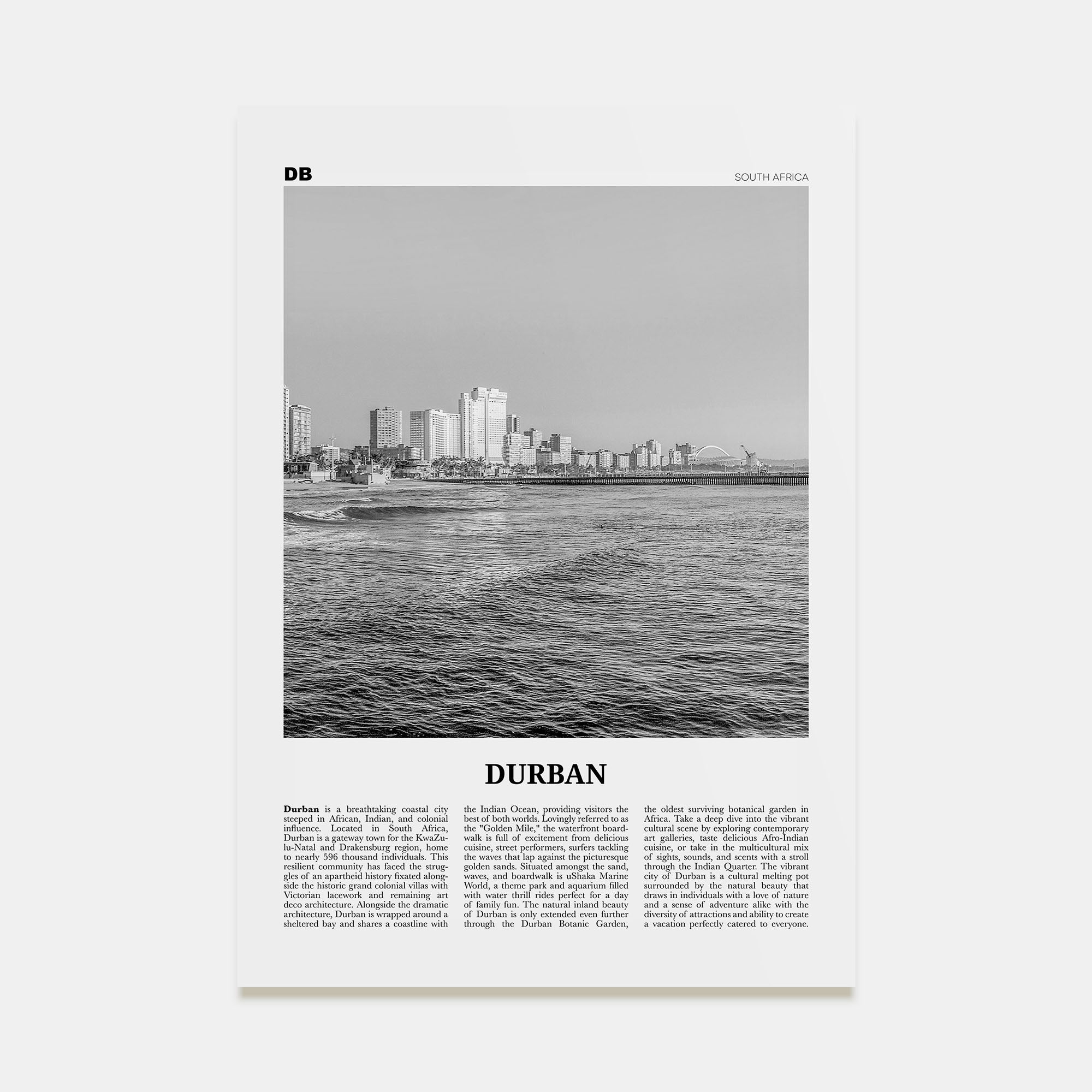 Durban Travel B&W Poster