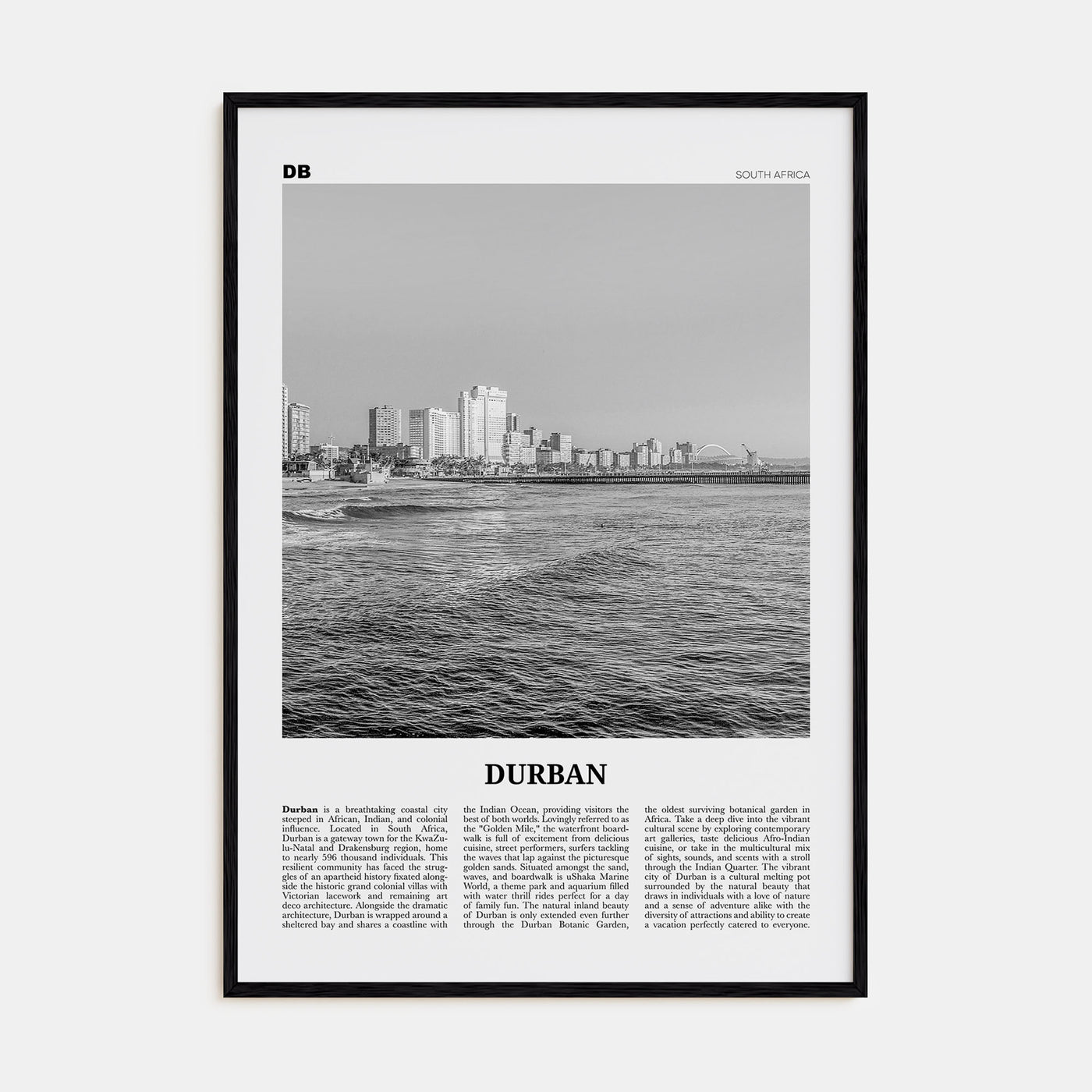 Durban Travel B&W Poster