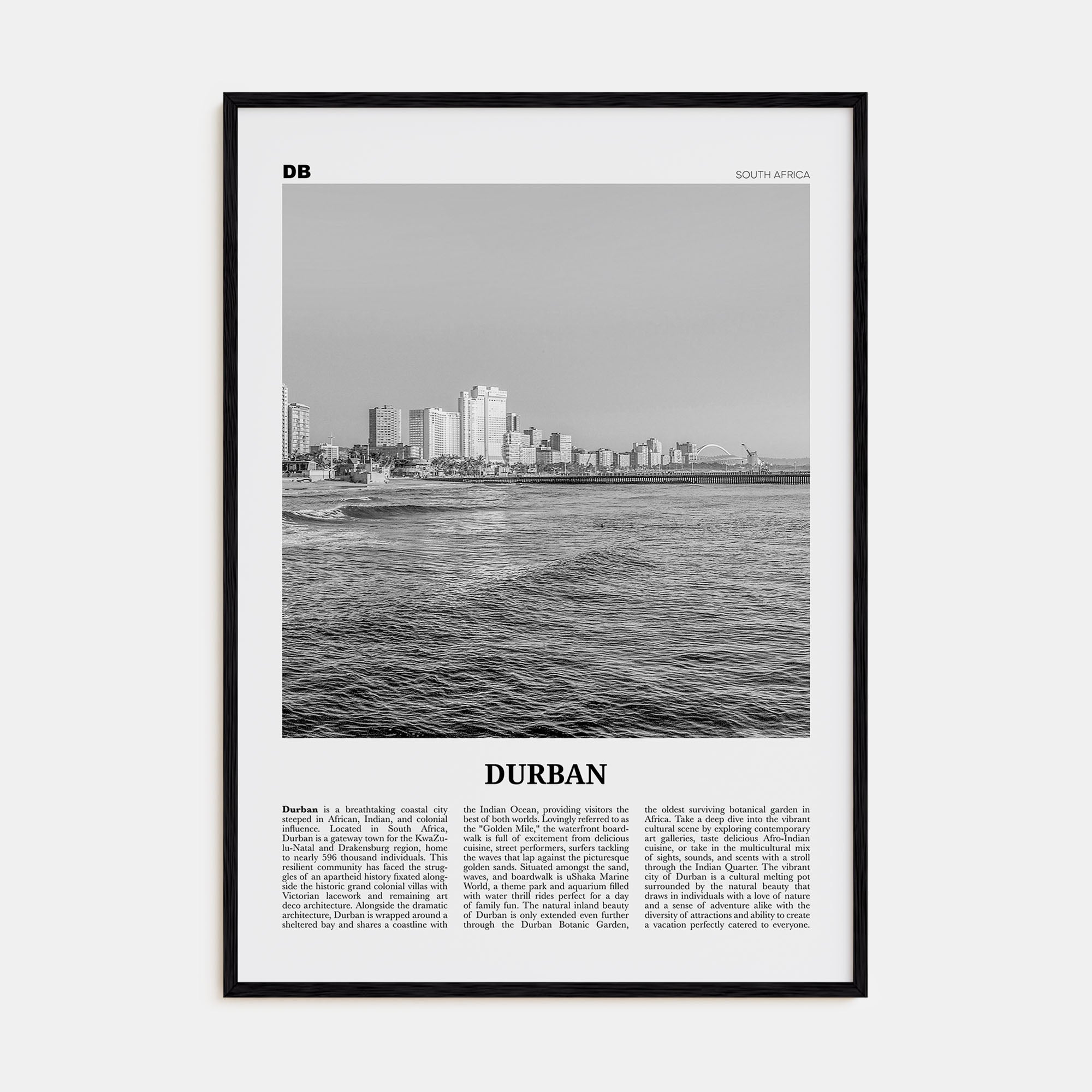 Durban Travel B&W Poster