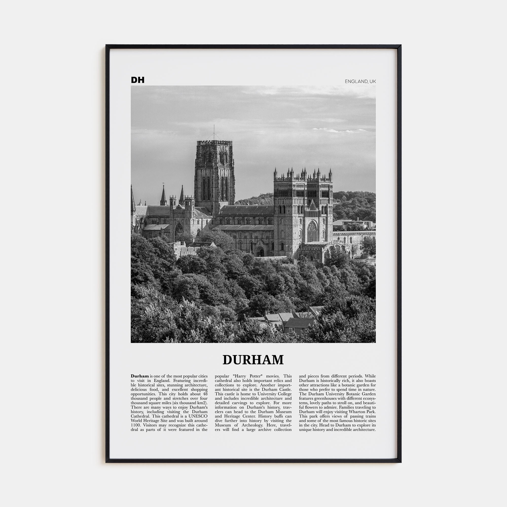 Durham, England Travel B&W Poster