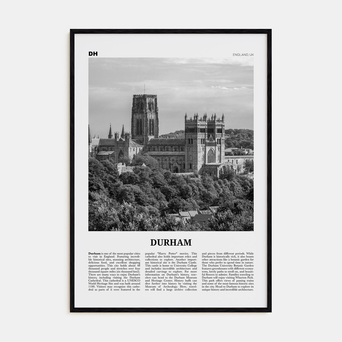 Durham, England Travel B&W Poster
