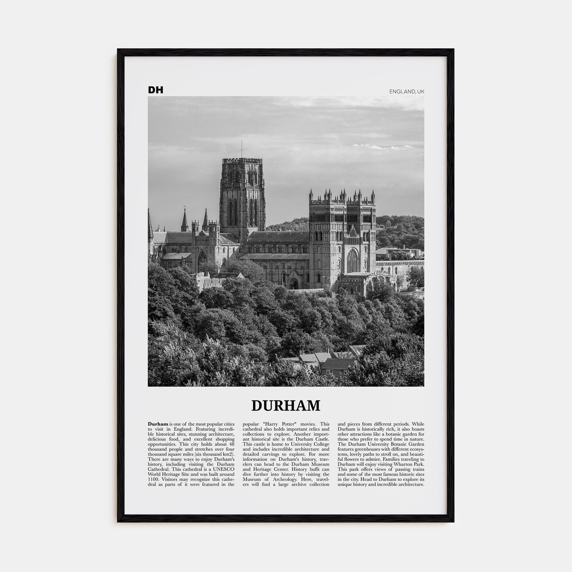 Durham, England Travel B&W Poster