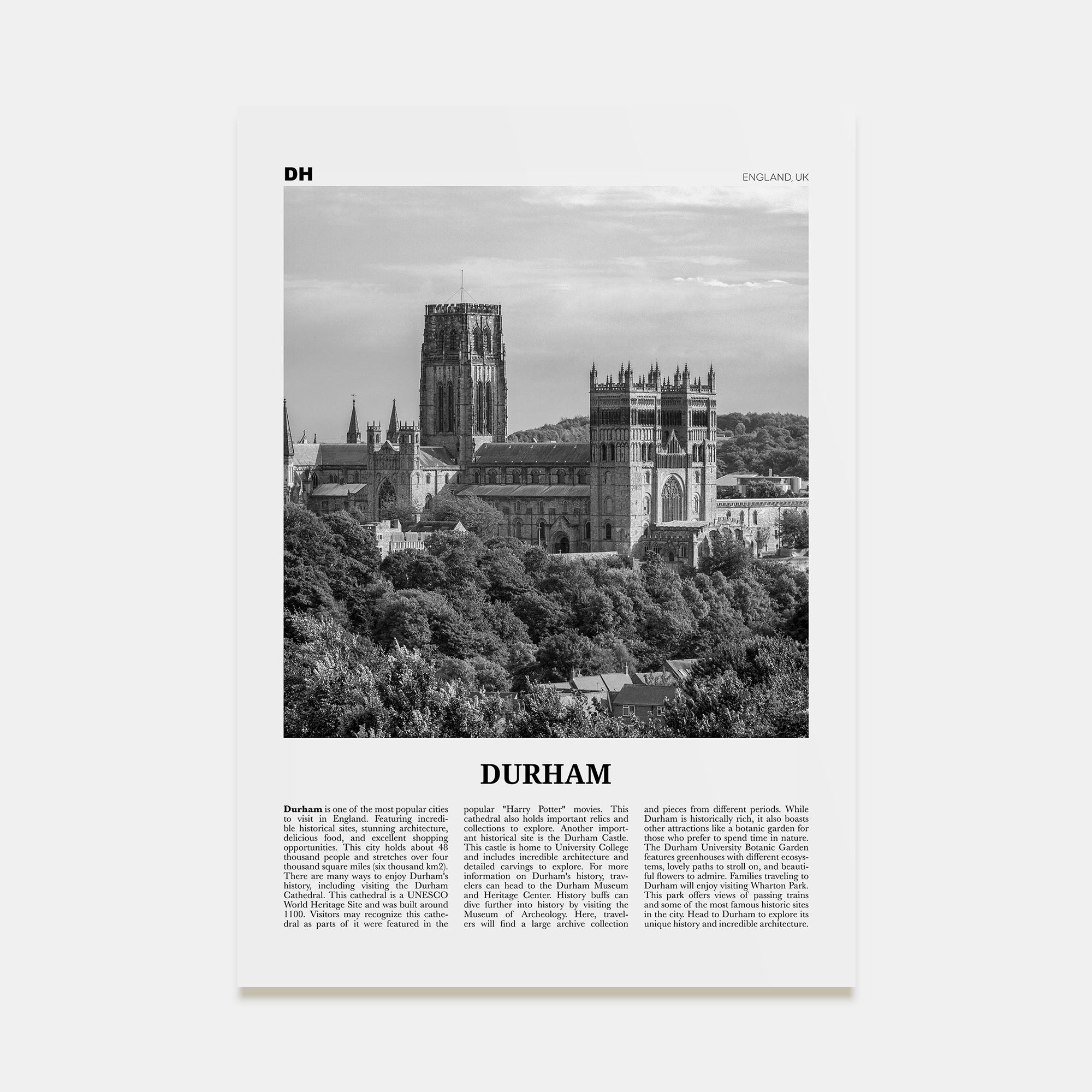 Durham, England Travel B&W Poster