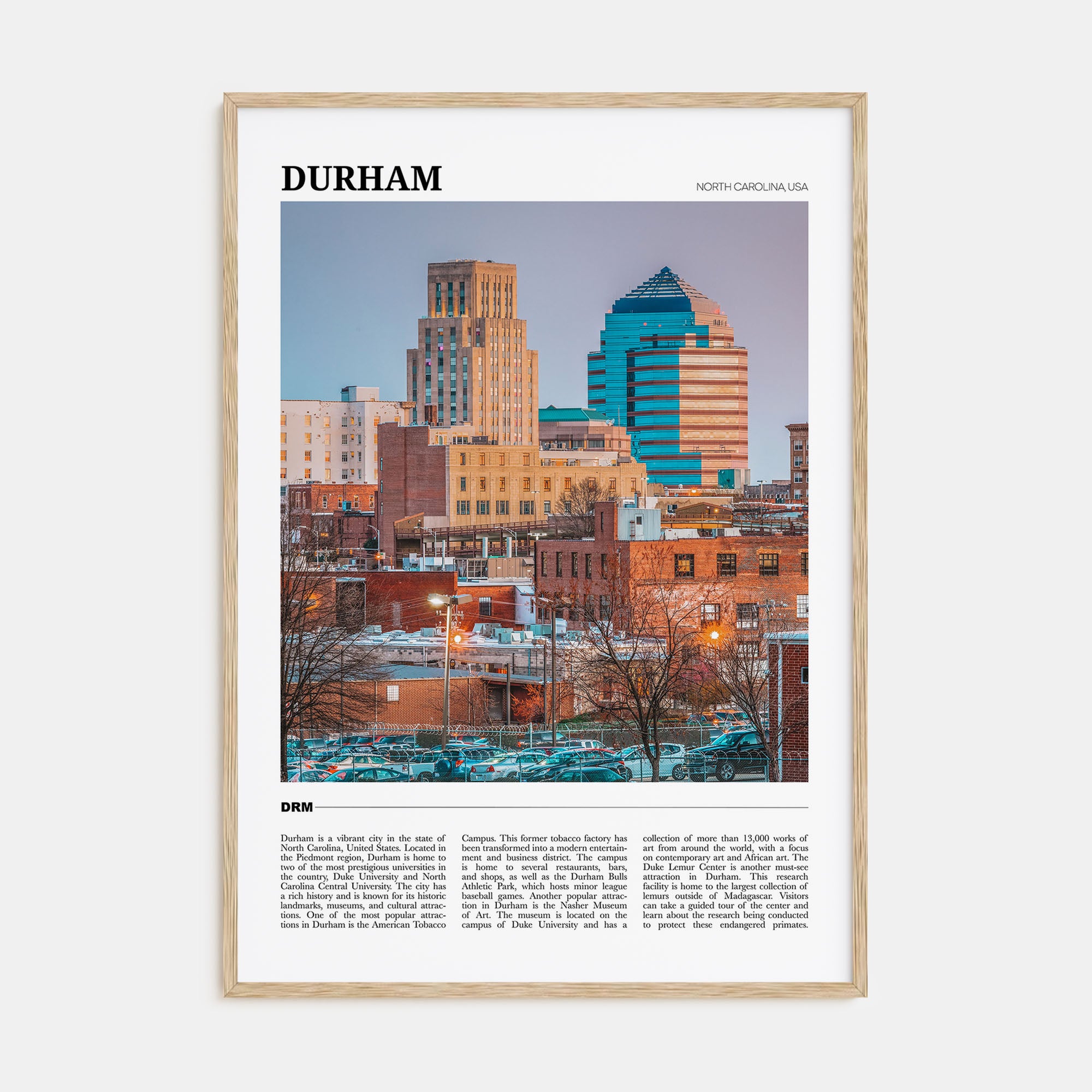 Durham, North Carolina Travel Color Poster