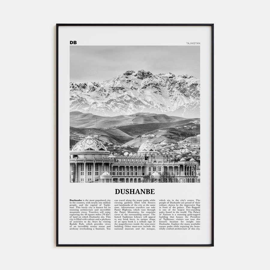Dushanbe Travel B&W Poster