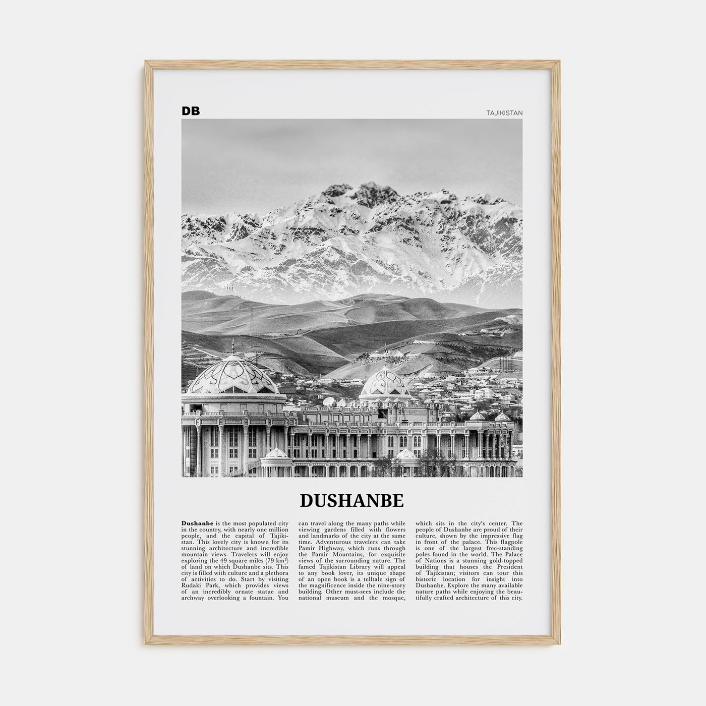 Dushanbe Travel B&W Poster