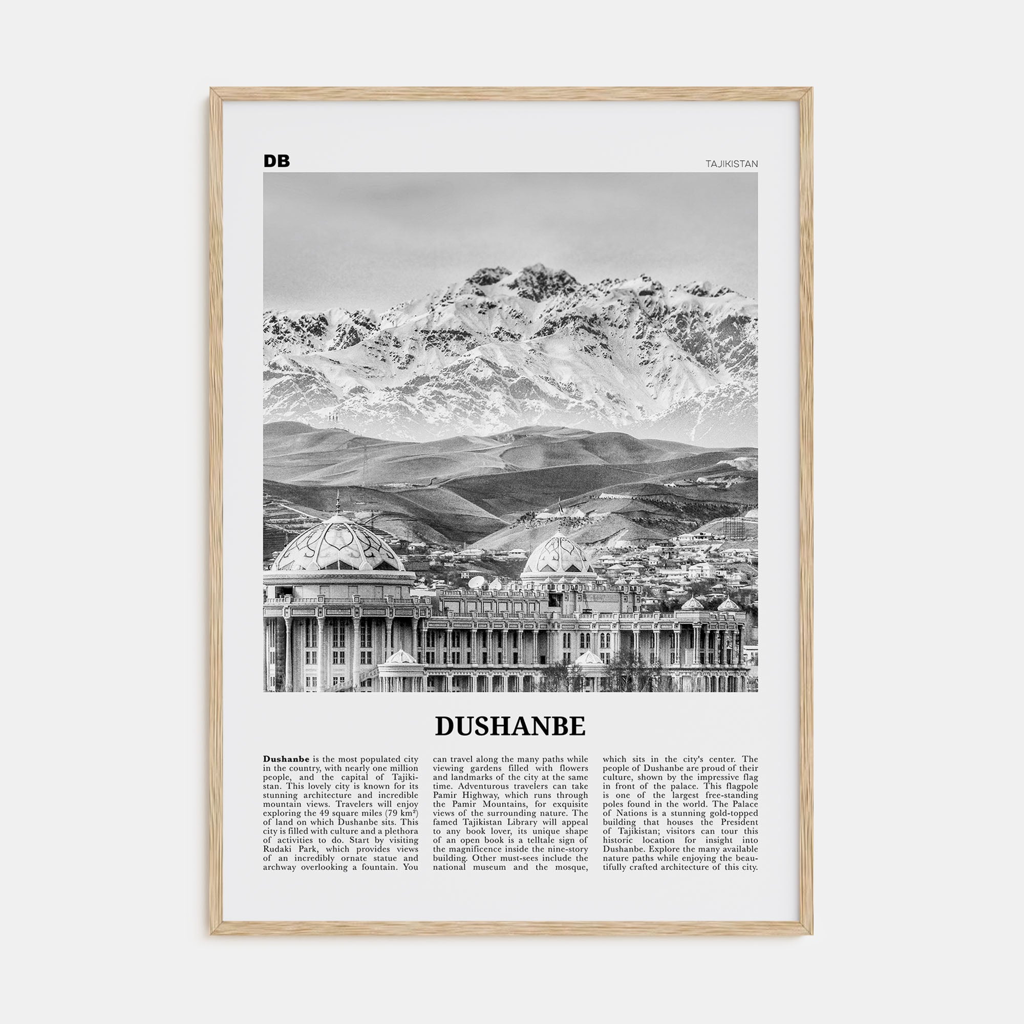 Dushanbe Travel B&W Poster
