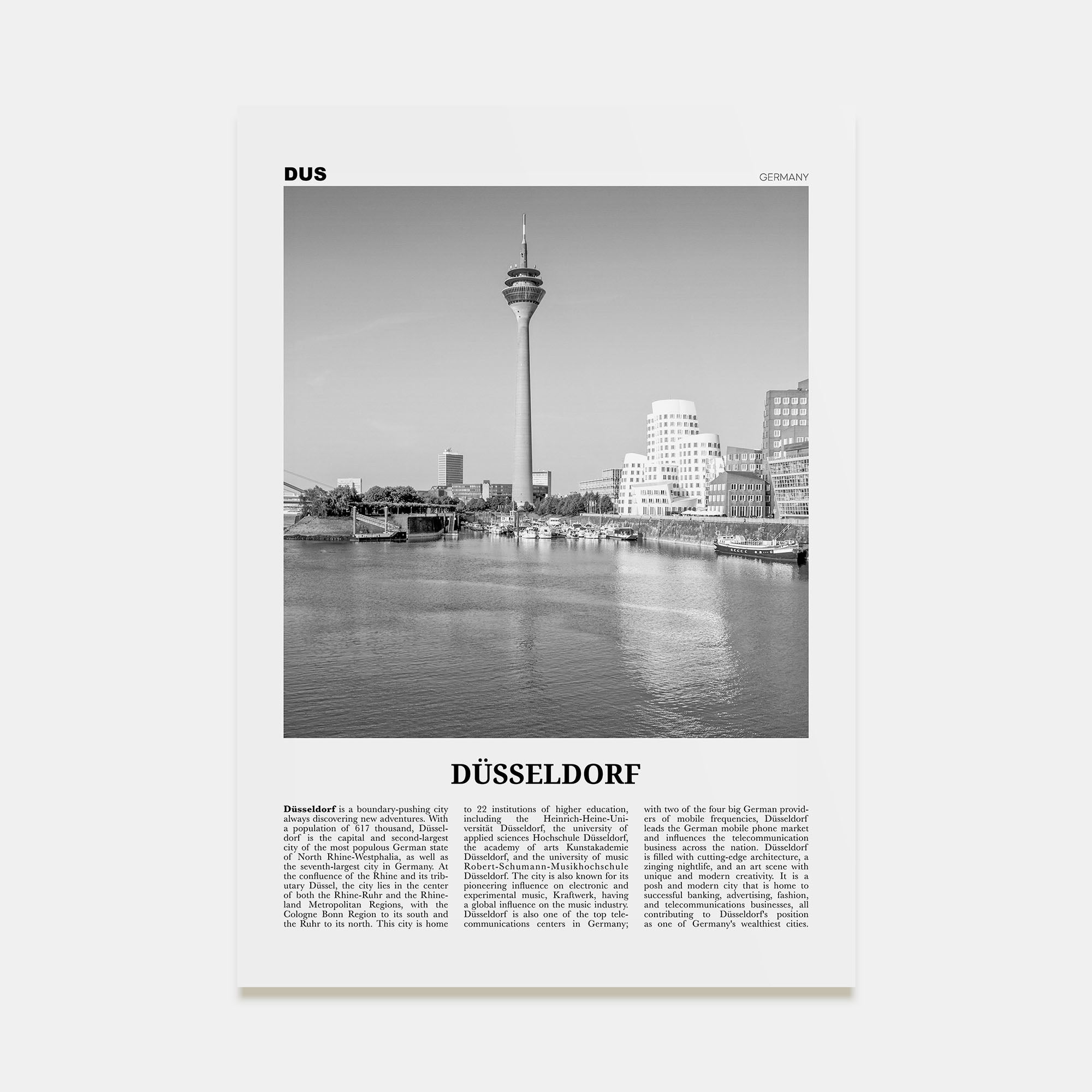 Düsseldorf Travel B&W No 1 Poster