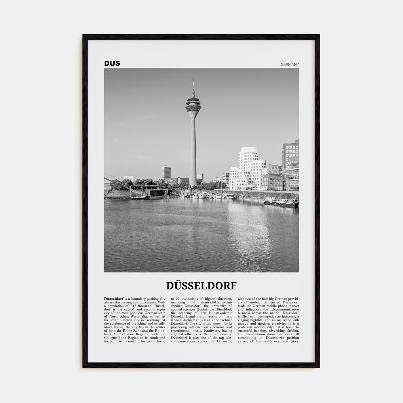 Düsseldorf Travel B&W No 1 Poster