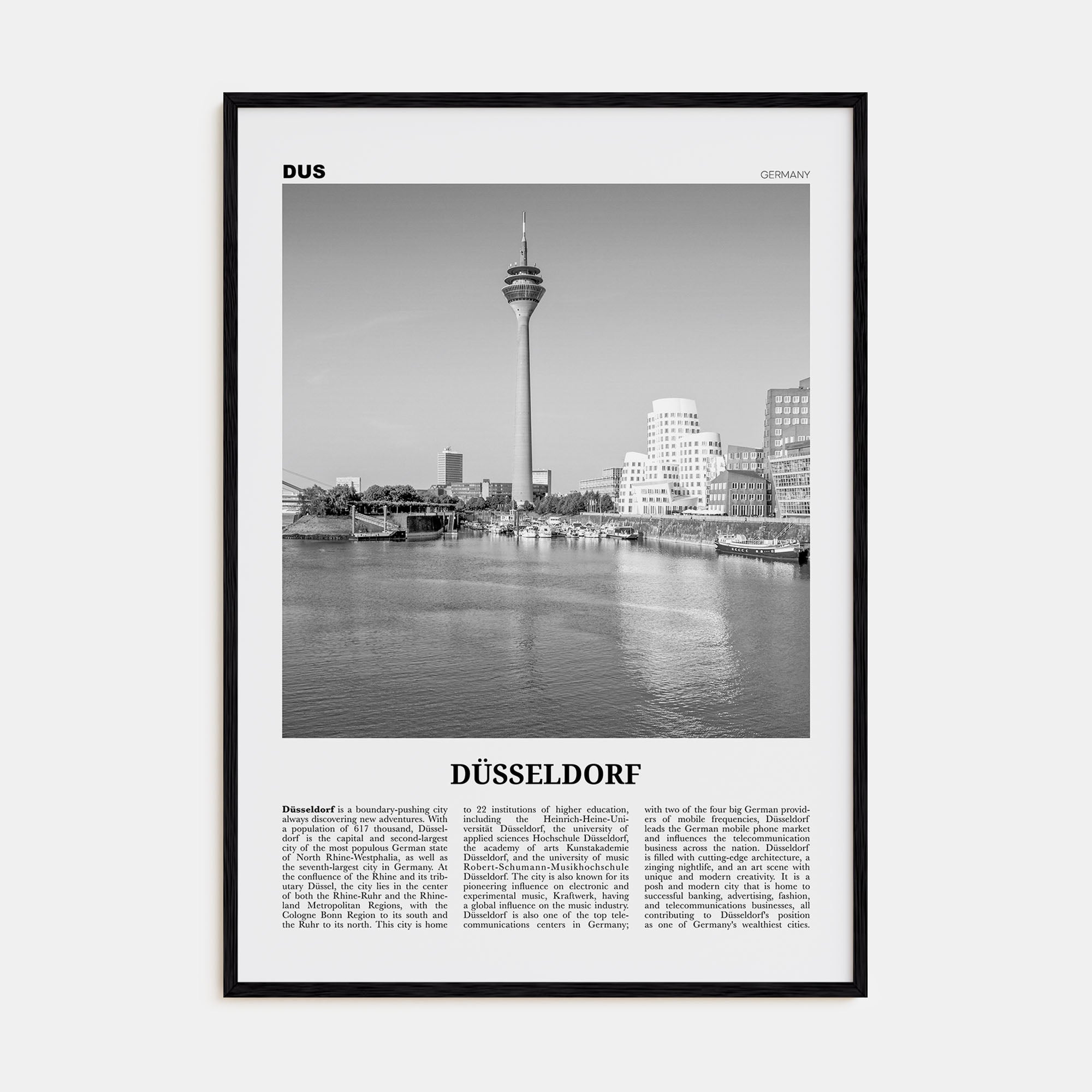 Düsseldorf Travel B&W No 1 Poster