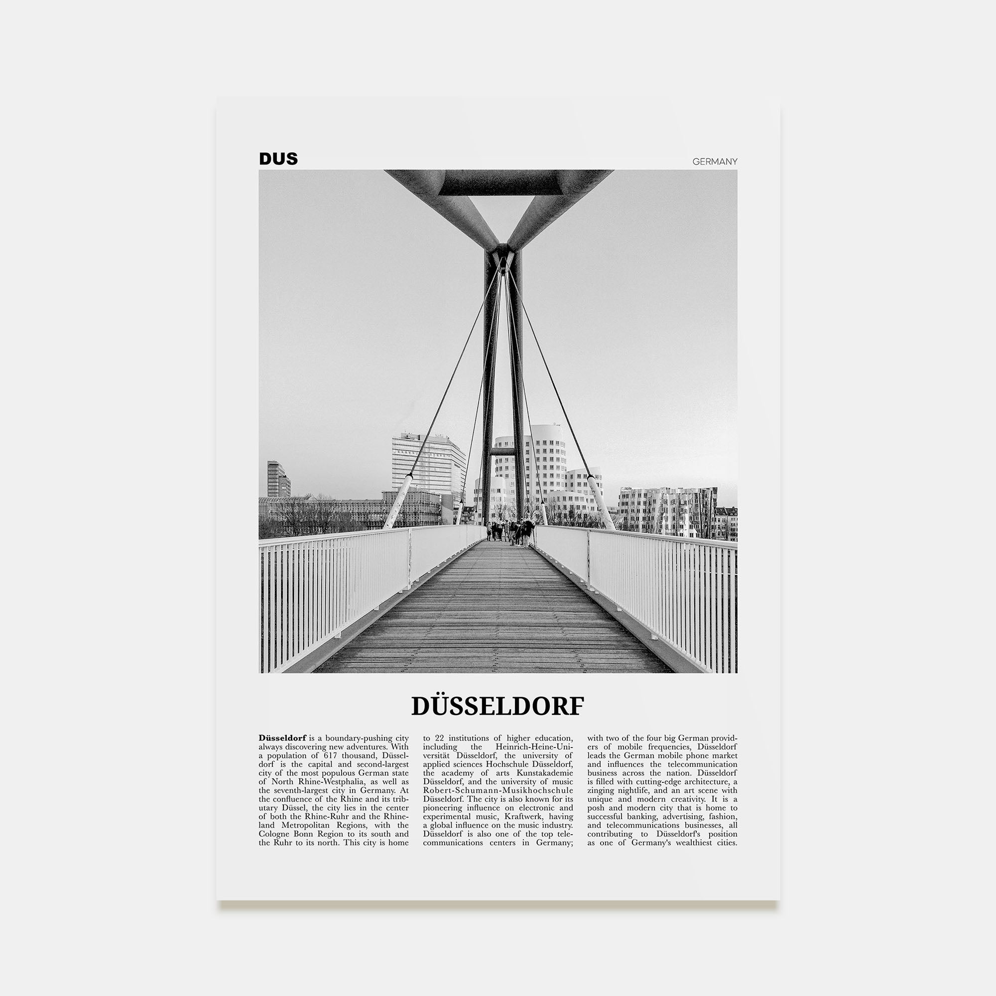 Düsseldorf Travel B&W No 2 Poster