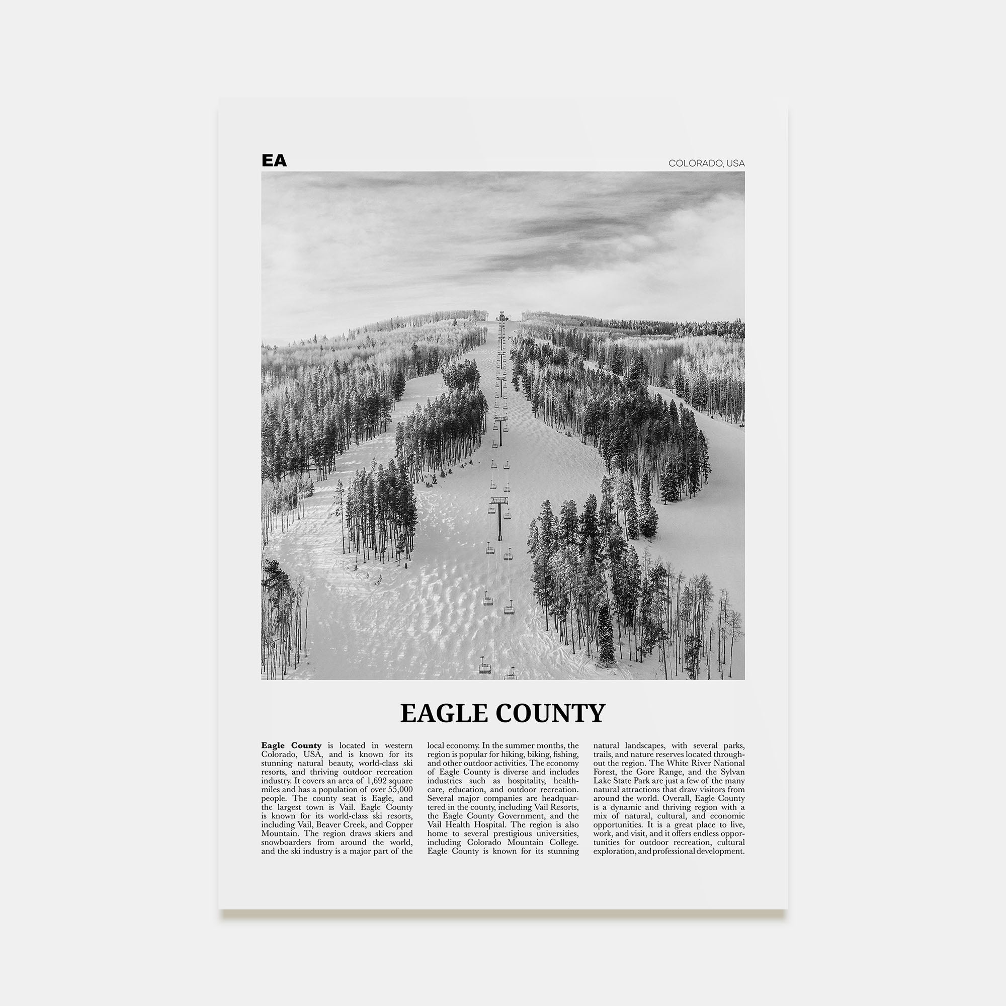 Eagle County Travel B&W Poster