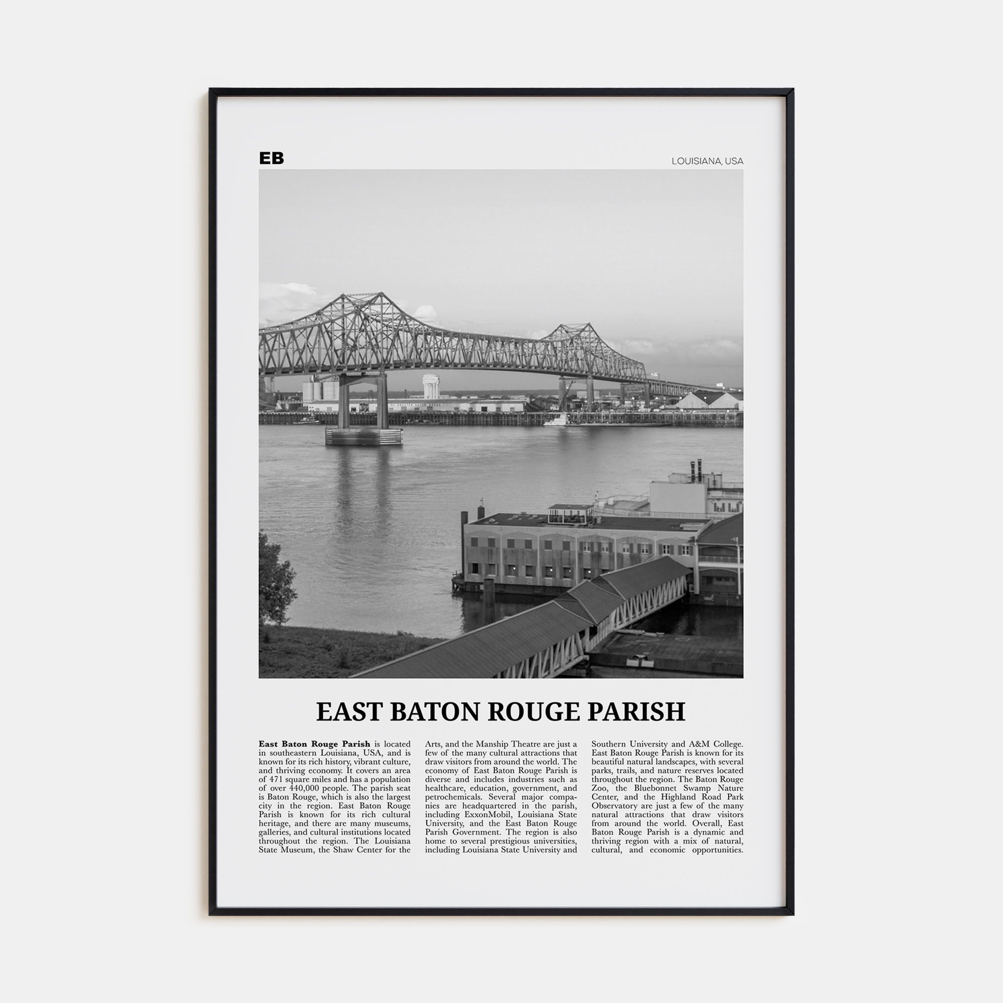 East Baton Rouge Parish Travel B&W Poster