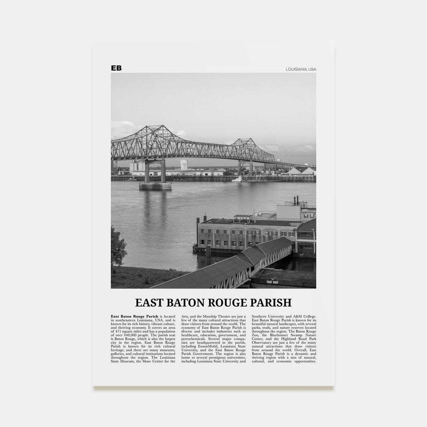 East Baton Rouge Parish Travel B&W Poster