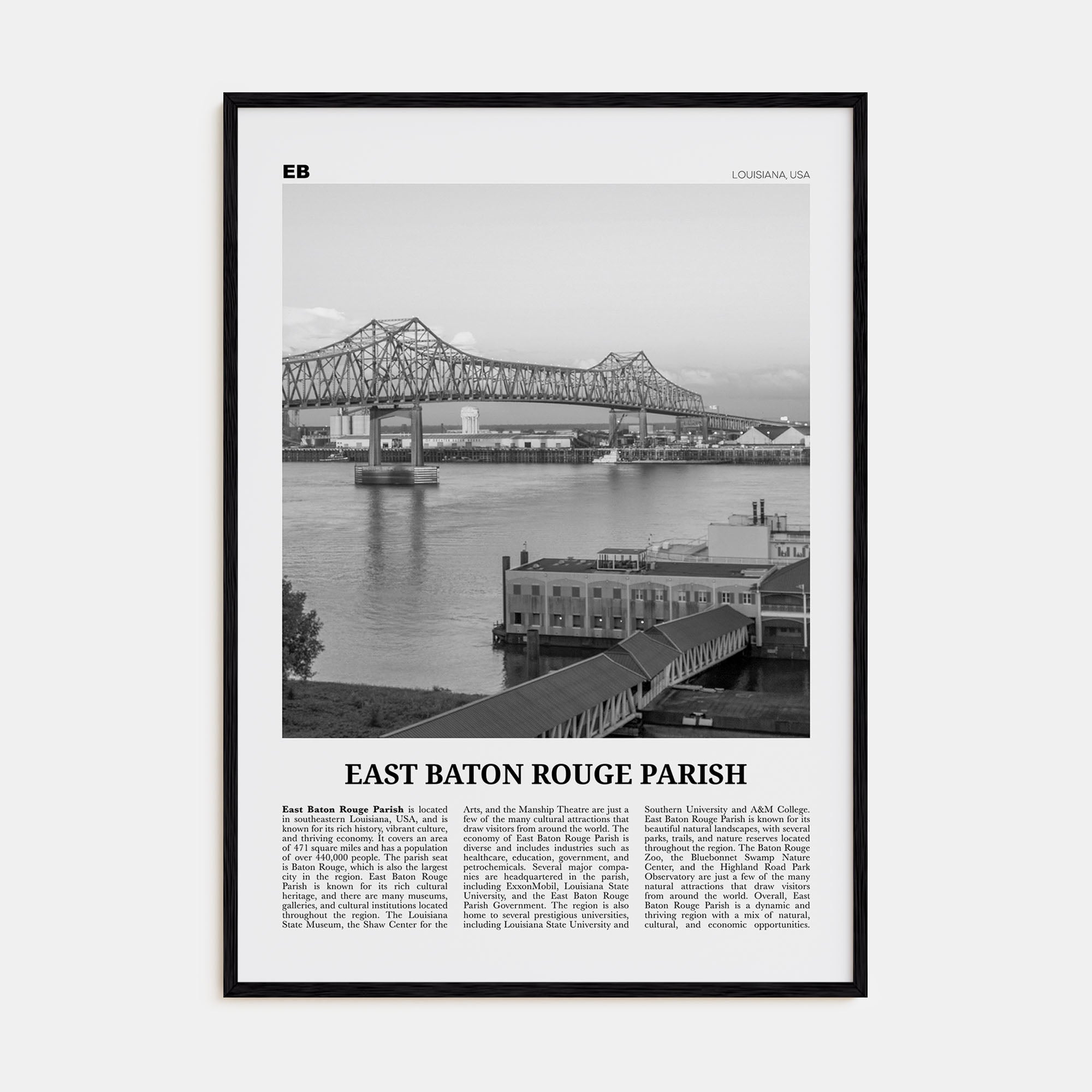 East Baton Rouge Parish Travel B&W Poster
