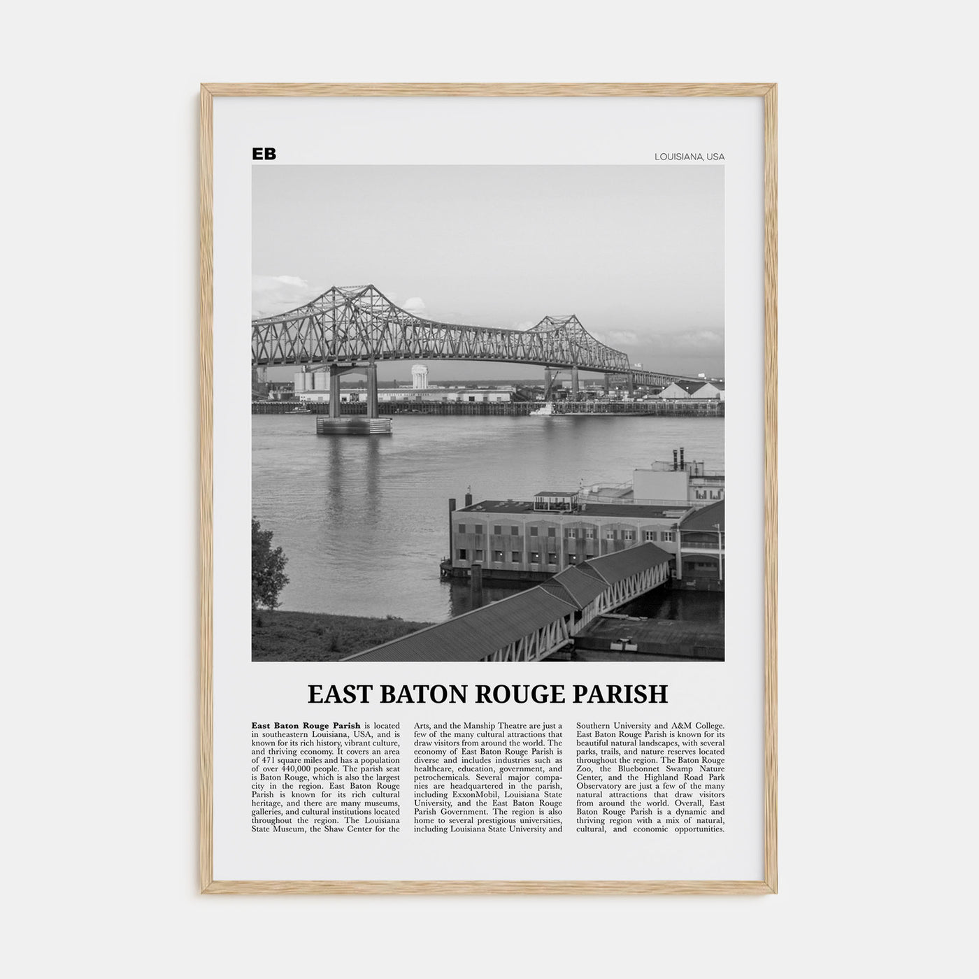 East Baton Rouge Parish Travel B&W Poster