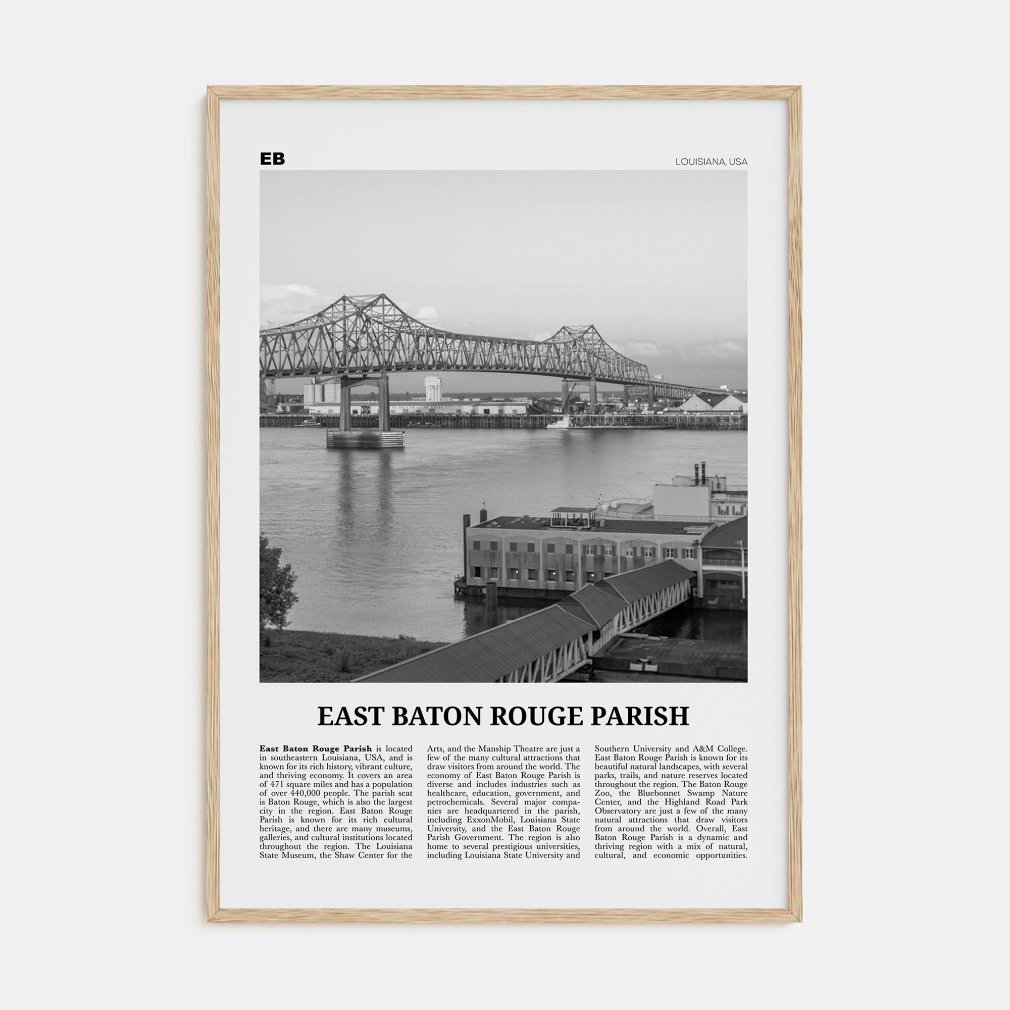 East Baton Rouge Parish Travel B&W Poster